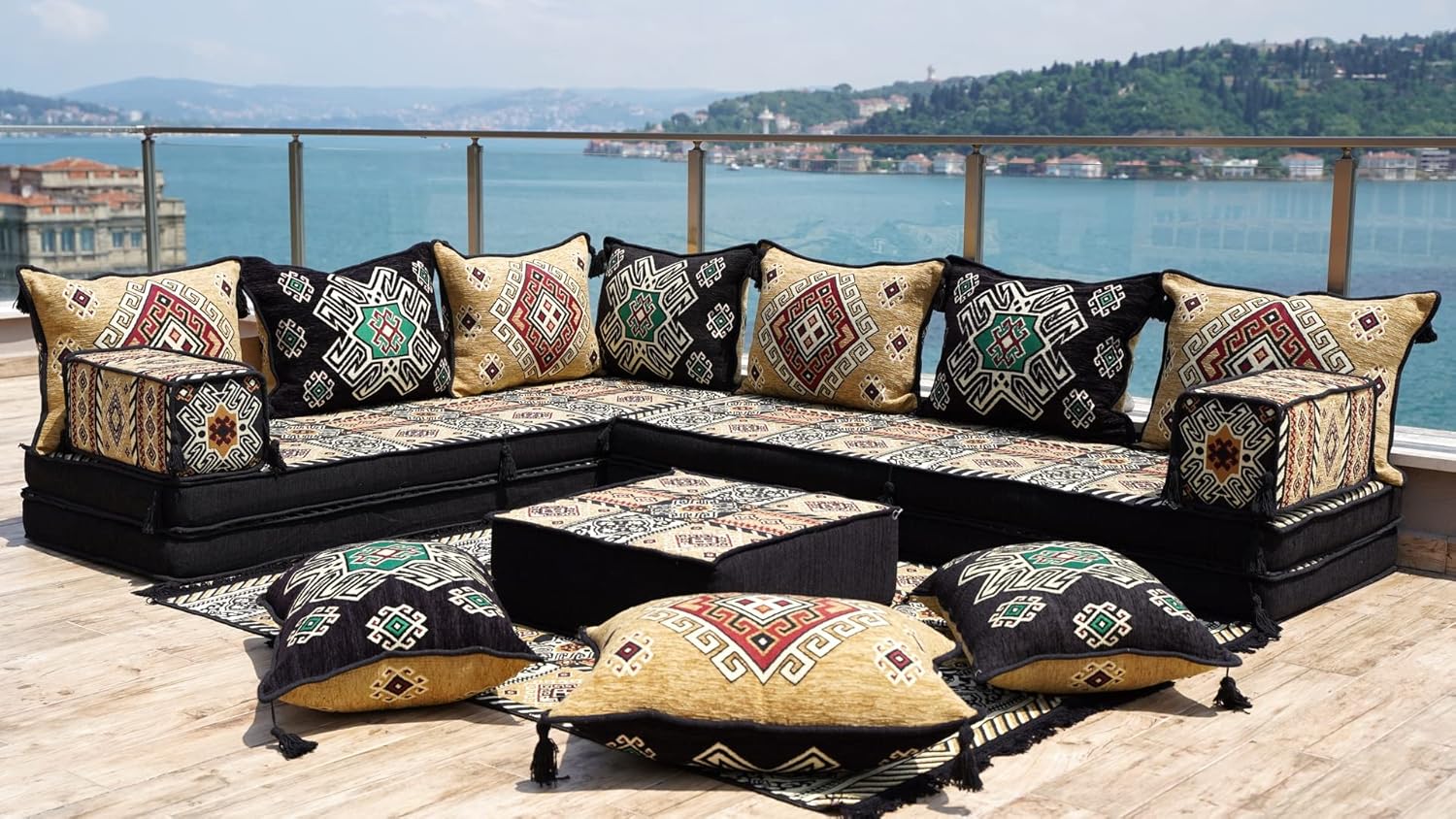Set di divani da pavimento, set di divani arabi angolari a forma di L, sedute da pavimento orientali, cuscini da pavimento, divano da soggiorno, Majlis arabo, Jalsa marocchina, divano letto (set completo di divani L)