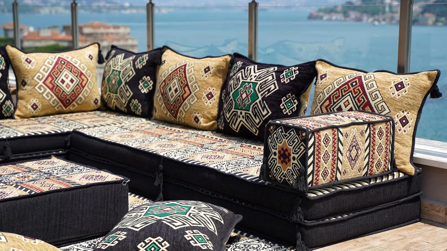 Set di divani da pavimento, set di divani arabi angolari a forma di L, sedute da pavimento orientali, cuscini da pavimento, divano da soggiorno, Majlis arabo, Jalsa marocchina, divano letto (set completo di divani L)
