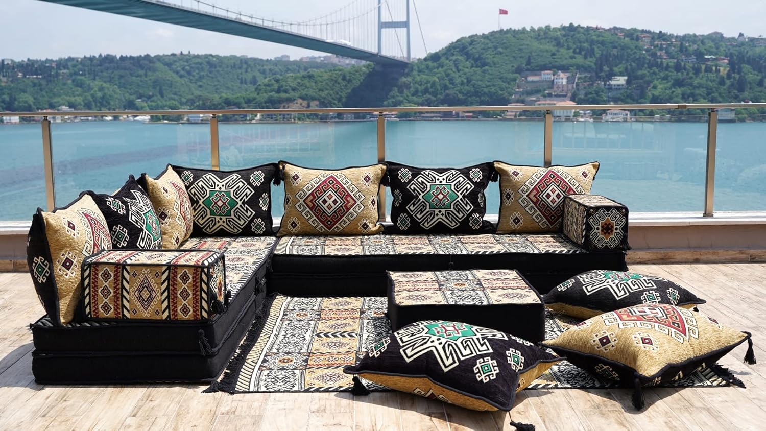 Set di divani da pavimento, set di divani arabi angolari a forma di L, sedute da pavimento orientali, cuscini da pavimento, divano da soggiorno, Majlis arabo, Jalsa marocchina, divano letto (set completo di divani L)