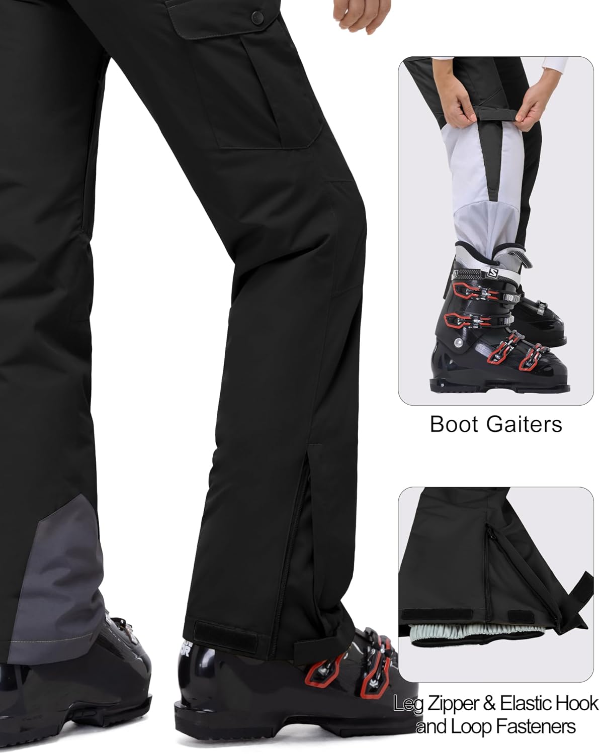 33,000ft Womens Insulated Snow Pants, Waterproof Snowboard Ski Pants with Boot Gaiters · v3