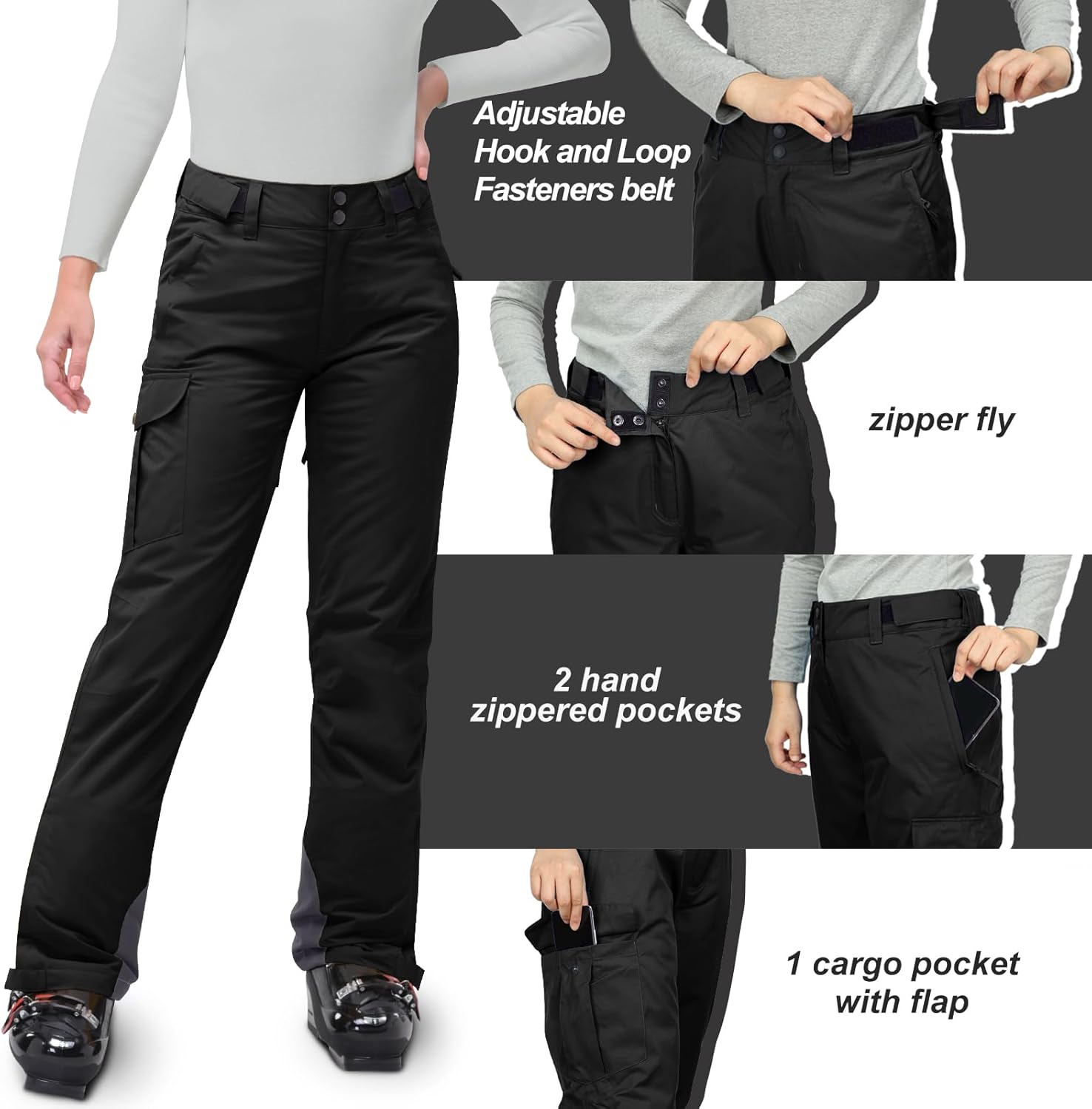 33,000ft Womens Insulated Snow Pants, Waterproof Snowboard Ski Pants with Boot Gaiters · v3