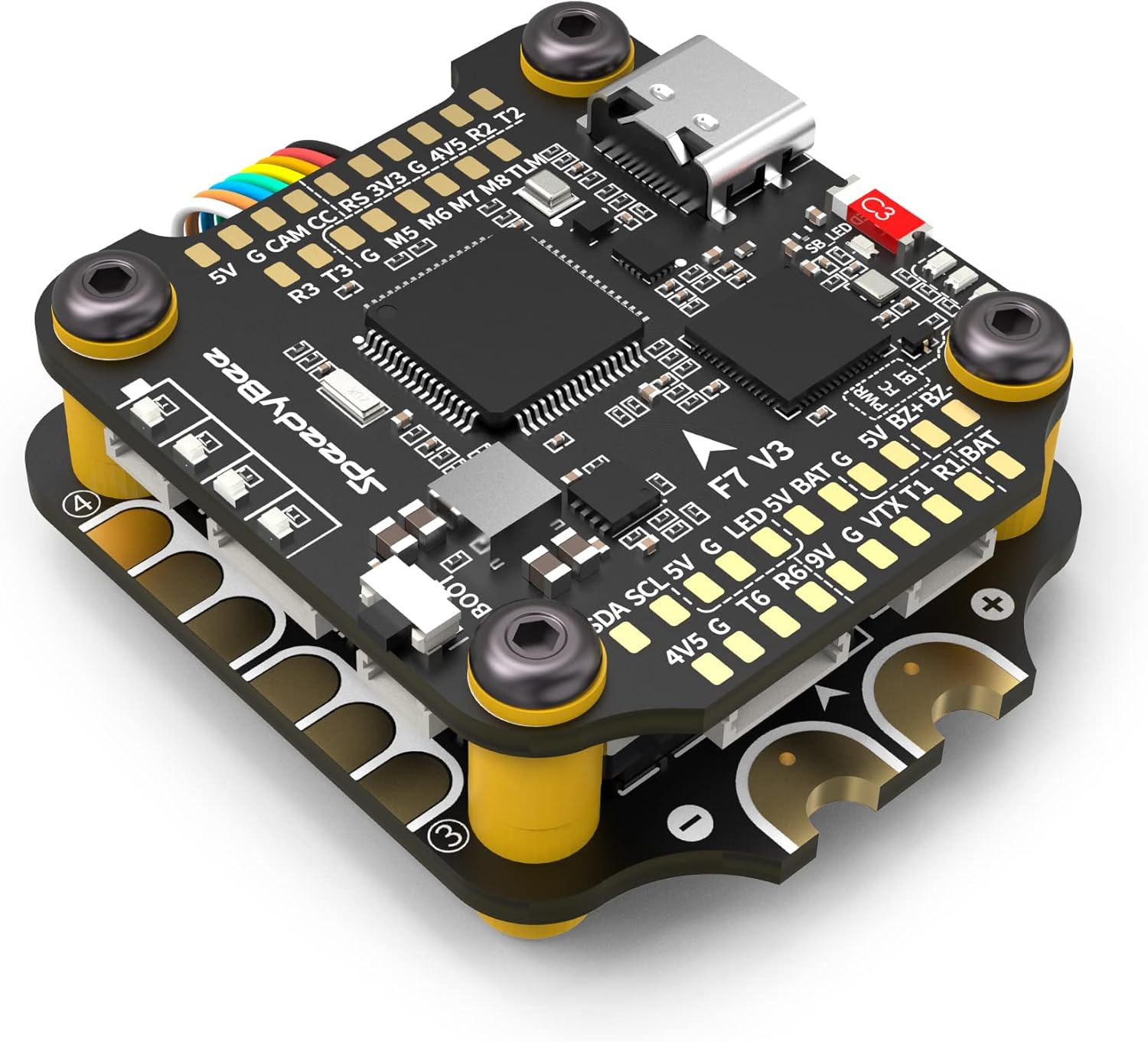 Stack controller di volo SpeedyBee V3 F7: stack FC per droni 30x30 con ESC BL32 4in1 50A, configurazione wireless Betaflight, blackbox, prese senza saldatura, WiFi, Bluetooth per drone FPV 3-6S 4 5" Cinelifter