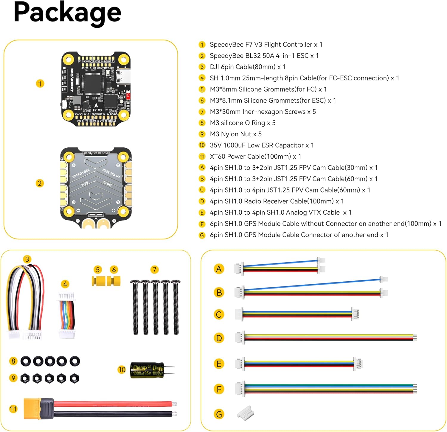 Stack controller di volo SpeedyBee V3 F7: stack FC per droni 30x30 con ESC BL32 4in1 50A, configurazione wireless Betaflight, blackbox, prese senza saldatura, WiFi, Bluetooth per drone FPV 3-6S 4 5" Cinelifter
