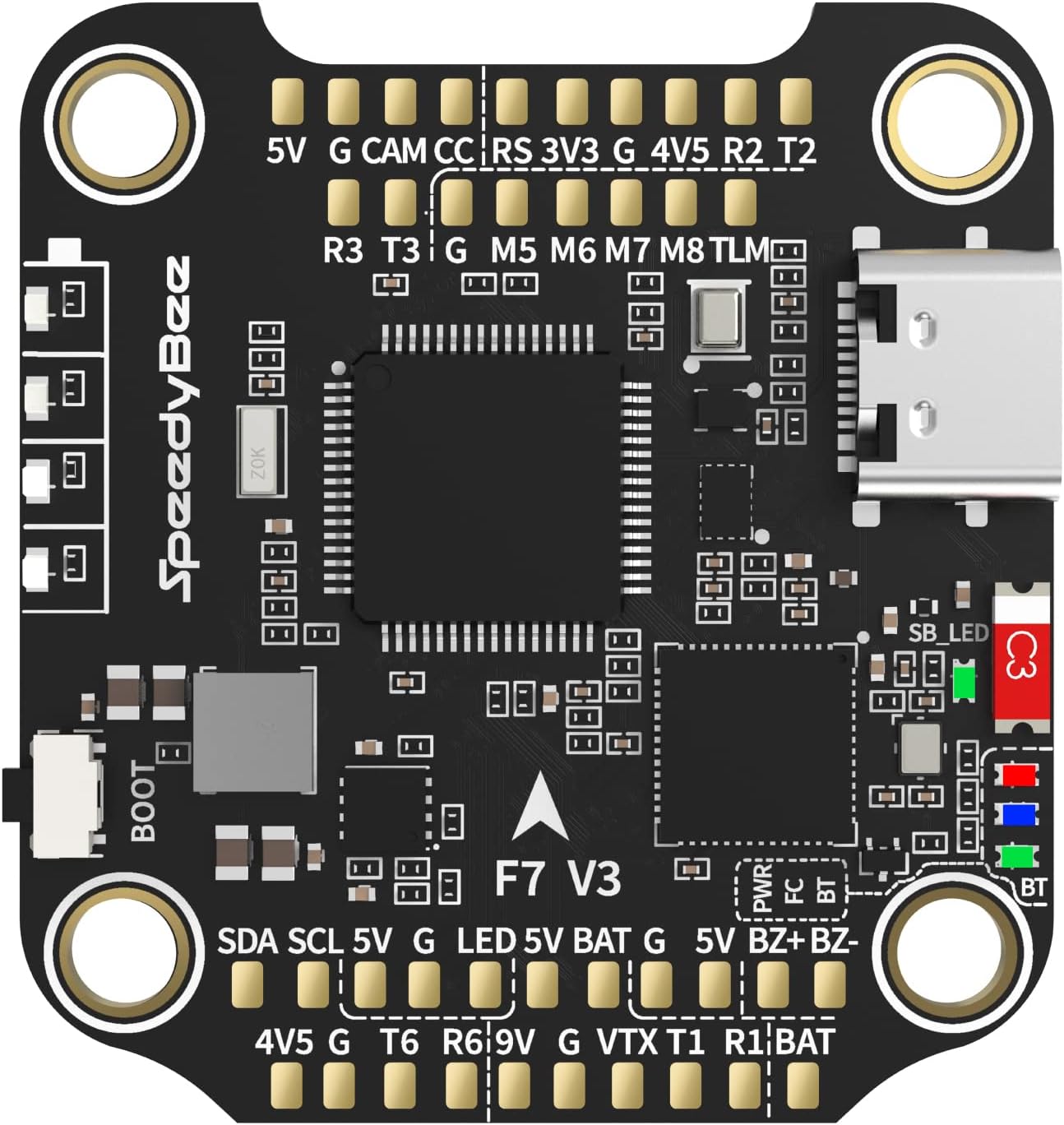 Stack controller di volo SpeedyBee V3 F7: stack FC per droni 30x30 con ESC BL32 4in1 50A, configurazione wireless Betaflight, blackbox, prese senza saldatura, WiFi, Bluetooth per drone FPV 3-6S 4 5" Cinelifter