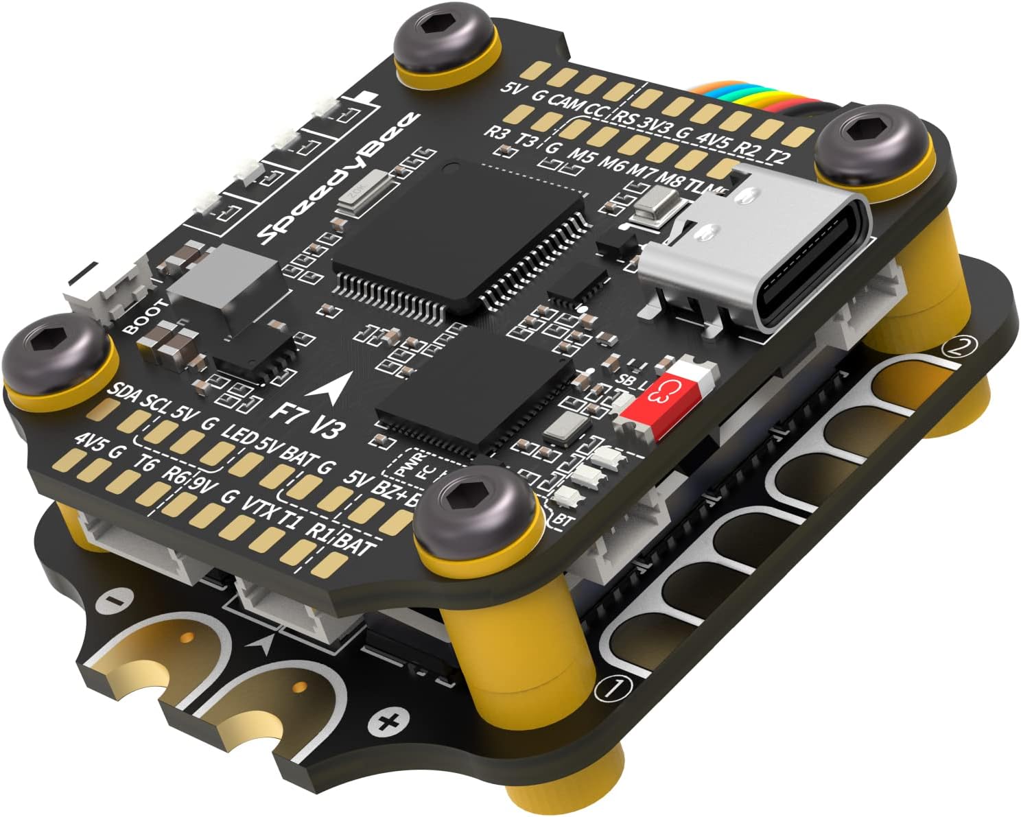 Stack controller di volo SpeedyBee V3 F7: stack FC per droni 30x30 con ESC BL32 4in1 50A, configurazione wireless Betaflight, blackbox, prese senza saldatura, WiFi, Bluetooth per drone FPV 3-6S 4 5" Cinelifter