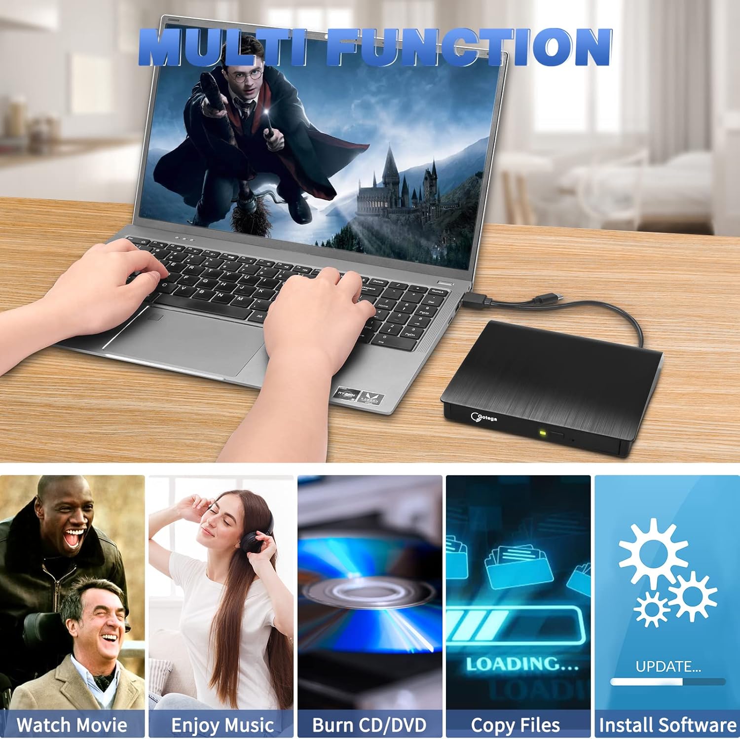 Harici DVD Sürücü USB 3.0 TİP C USB C Taşınabilir CD/DVD/-RW Disk Sürücüsü Dizüstü Bilgisayar için Harici DVD Oynatıcı CD/DVD ROM Yazıcı Okuyucu Masaüstü PC Windows Linux OS Apple Mac ile Uyumlu