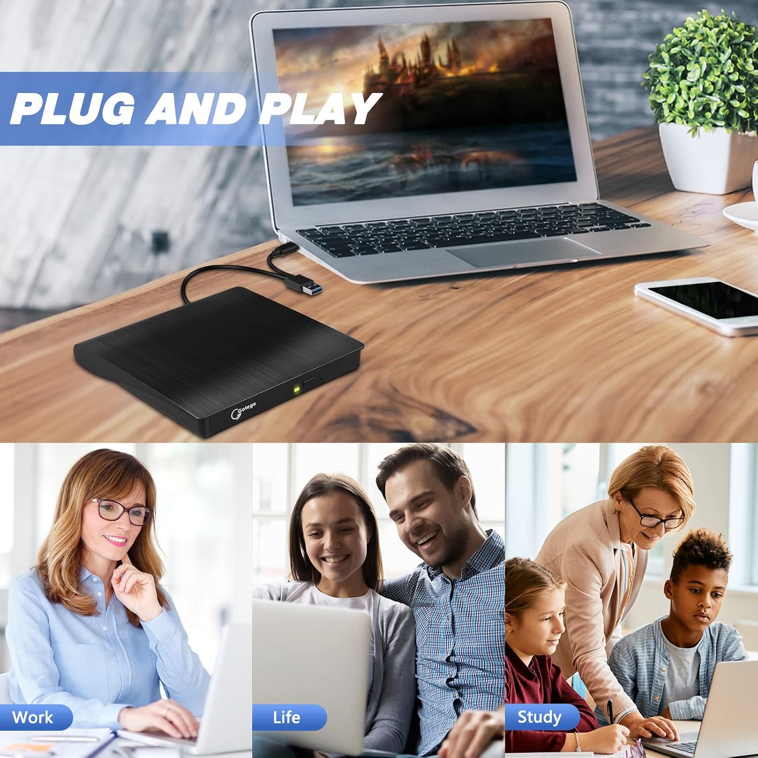 Harici DVD Sürücü USB 3.0 TİP C USB C Taşınabilir CD/DVD/-RW Disk Sürücüsü Dizüstü Bilgisayar için Harici DVD Oynatıcı CD/DVD ROM Yazıcı Okuyucu Masaüstü PC Windows Linux OS Apple Mac ile Uyumlu