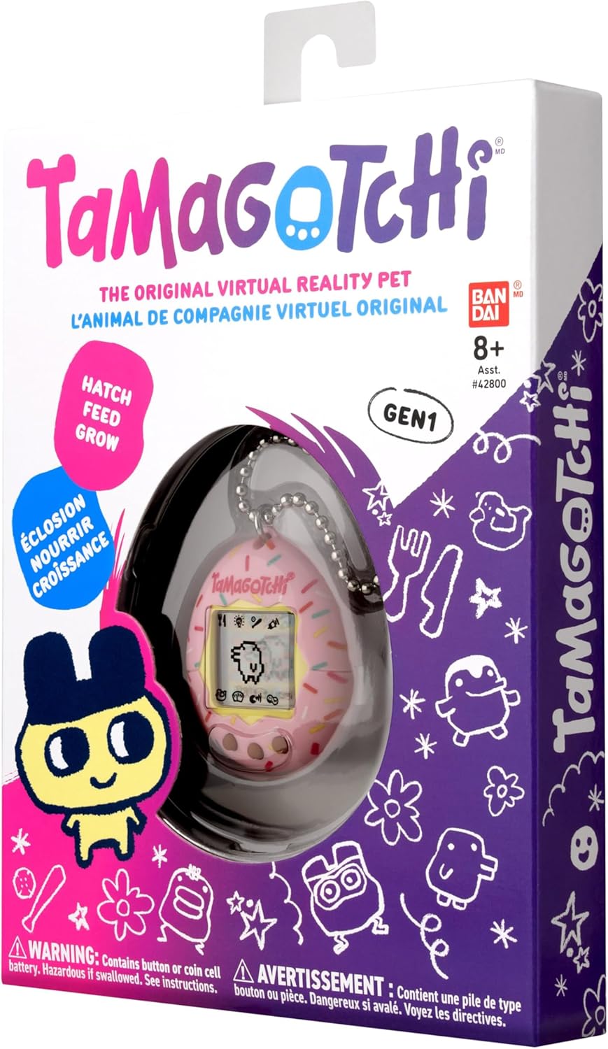 BandAi Tamagotchi Original Sprinkle Sprinkle | Tamagotchi Original Cyber Pet 90s Zabawka dla dorosłych i dzieci z łańcuchem | Retro Virtual Pets to świetne zabawki lub prezenty dla chłopców i dziewcząt dla dzieci w wieku 8 lat