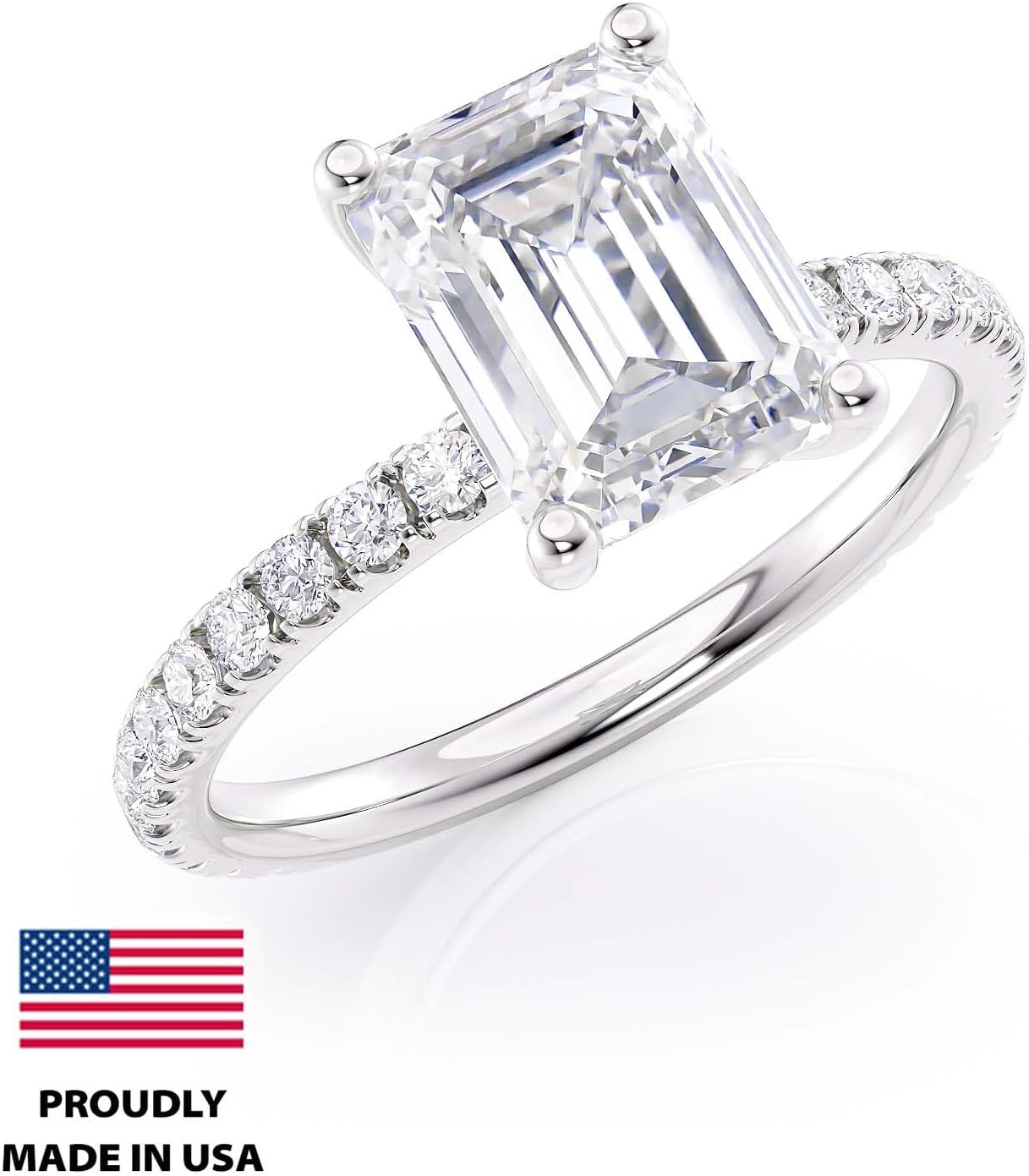 แหวนหมั้น Moissanite ทรงมรกต 2 ถึง 6 กะรัตสำหรับผู้หญิง - เพชรธรรมชาติ 1/4 กะรัต - ทองคำ 14k (G-H/VS, SI, cttw, DEW) แหวนครบรอบแต่งงาน ขนาด 4 ถึง 11 ผลิตในสหรัฐอเมริกา
