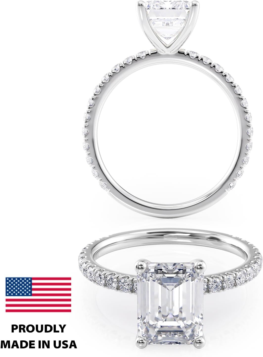 แหวนหมั้น Moissanite ทรงมรกต 2 ถึง 6 กะรัตสำหรับผู้หญิง - เพชรธรรมชาติ 1/4 กะรัต - ทองคำ 14k (G-H/VS, SI, cttw, DEW) แหวนครบรอบแต่งงาน ขนาด 4 ถึง 11 ผลิตในสหรัฐอเมริกา
