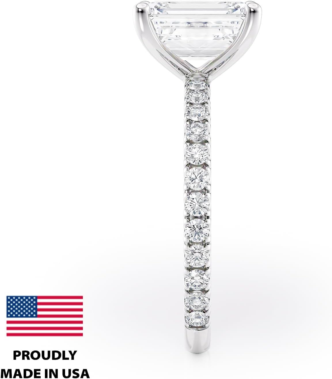 แหวนหมั้น Moissanite ทรงมรกต 2 ถึง 6 กะรัตสำหรับผู้หญิง - เพชรธรรมชาติ 1/4 กะรัต - ทองคำ 14k (G-H/VS, SI, cttw, DEW) แหวนครบรอบแต่งงาน ขนาด 4 ถึง 11 ผลิตในสหรัฐอเมริกา