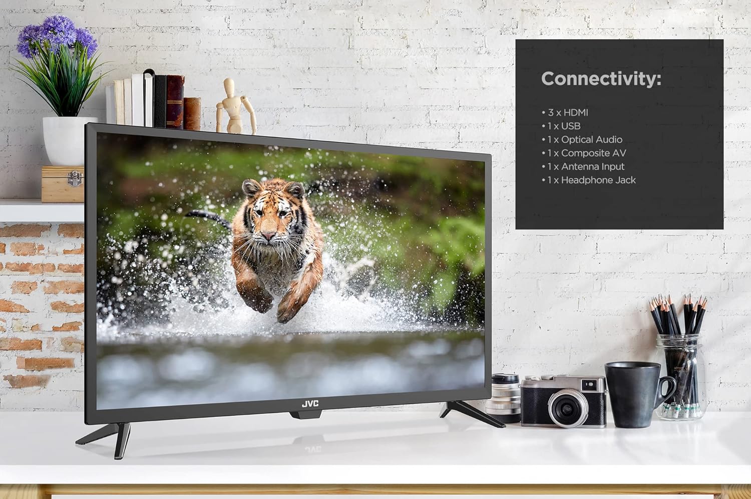 JVC 32-Inch 720p HD LED Roku Smart TV with Voice Control App, Airplay, Screen Casting,  300  Free Streaming Channels (LT32MAW2) · v3