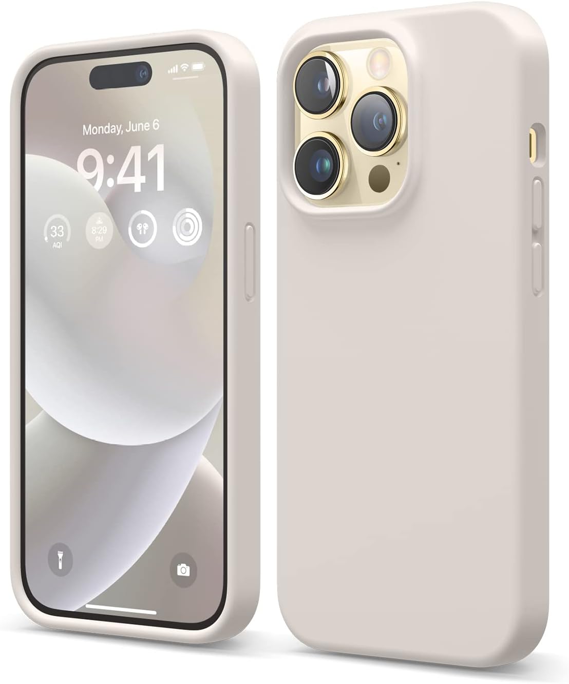 Elago Compatible avec iPhone 14 Pro, coque en silicone liquide, coque de protection intégrale, coque de téléphone fine et résistante aux chocs, doublure en microfibre douce anti-rayures, 6,1 pouces (Stone)