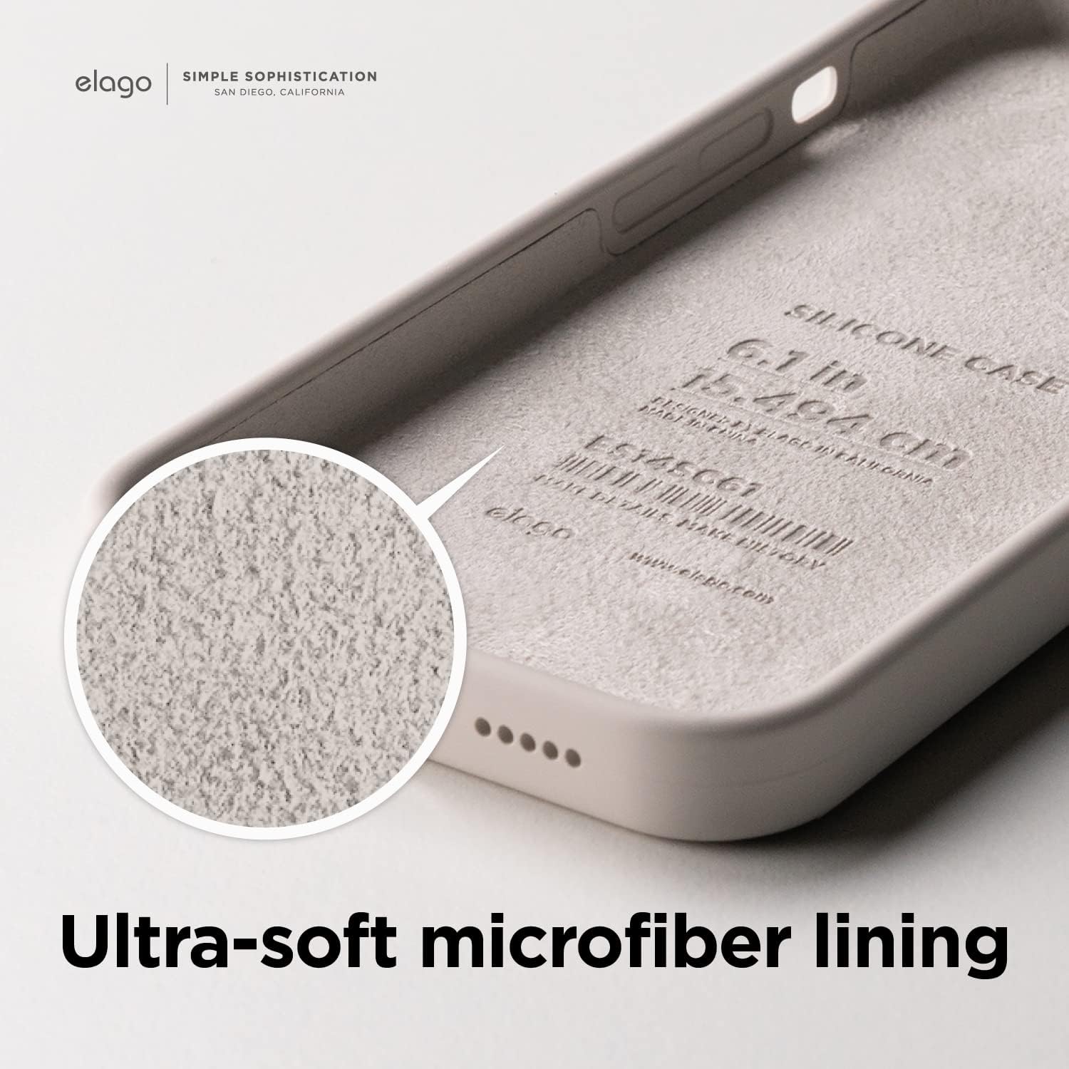 Elago Compatible avec iPhone 14 Pro, coque en silicone liquide, coque de protection intégrale, coque de téléphone fine et résistante aux chocs, doublure en microfibre douce anti-rayures, 6,1 pouces (Stone)