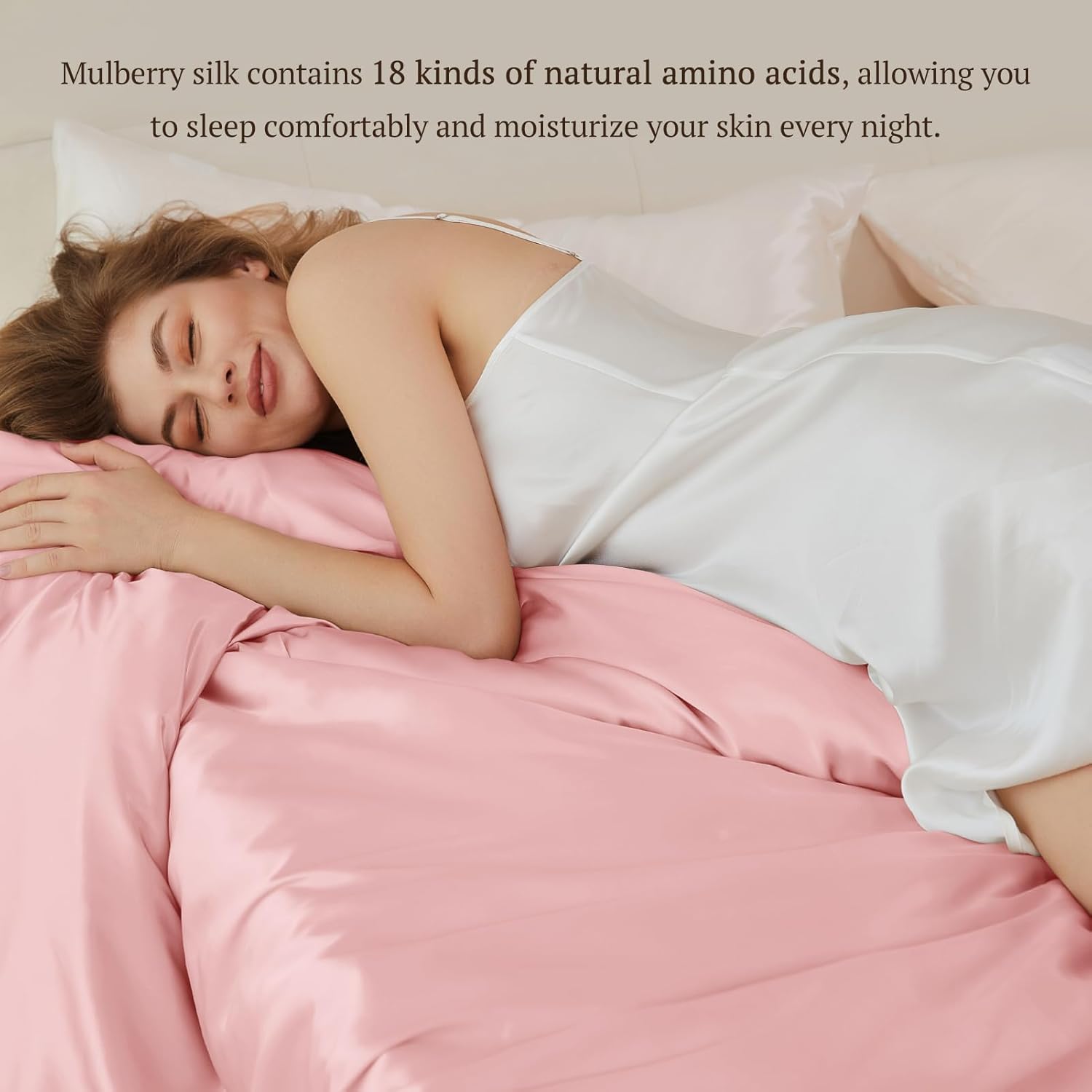 THXSILK Silk Duvet Cover Twin Size 1 Piece, 100% 6A  Top Grade Mulberry Silk Upscale Series Quilt Comforter Cover with Zipper Luxury Soft Bedding Silk Sheet for Hair and Skin, Charming Pink · v6