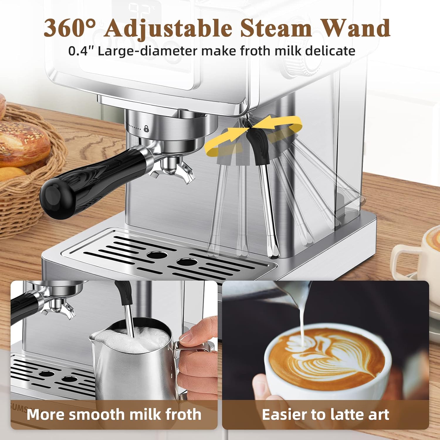 SUMSATY Espresso Machine, Stainless Steel Espresso Machine with Milk Frother for Latte, Cappuccino, Machiato,for Home Espresso Maker, 1.8L Water Tank, 20 Bar · v2