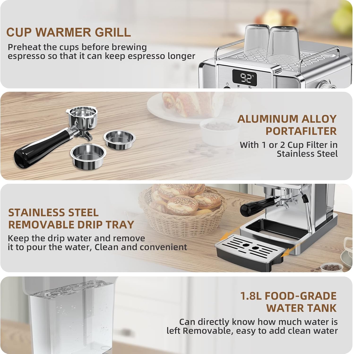 SUMSATY Espresso Machine, Stainless Steel Espresso Machine with Milk Frother for Latte, Cappuccino, Machiato,for Home Espresso Maker, 1.8L Water Tank, 20 Bar · v2