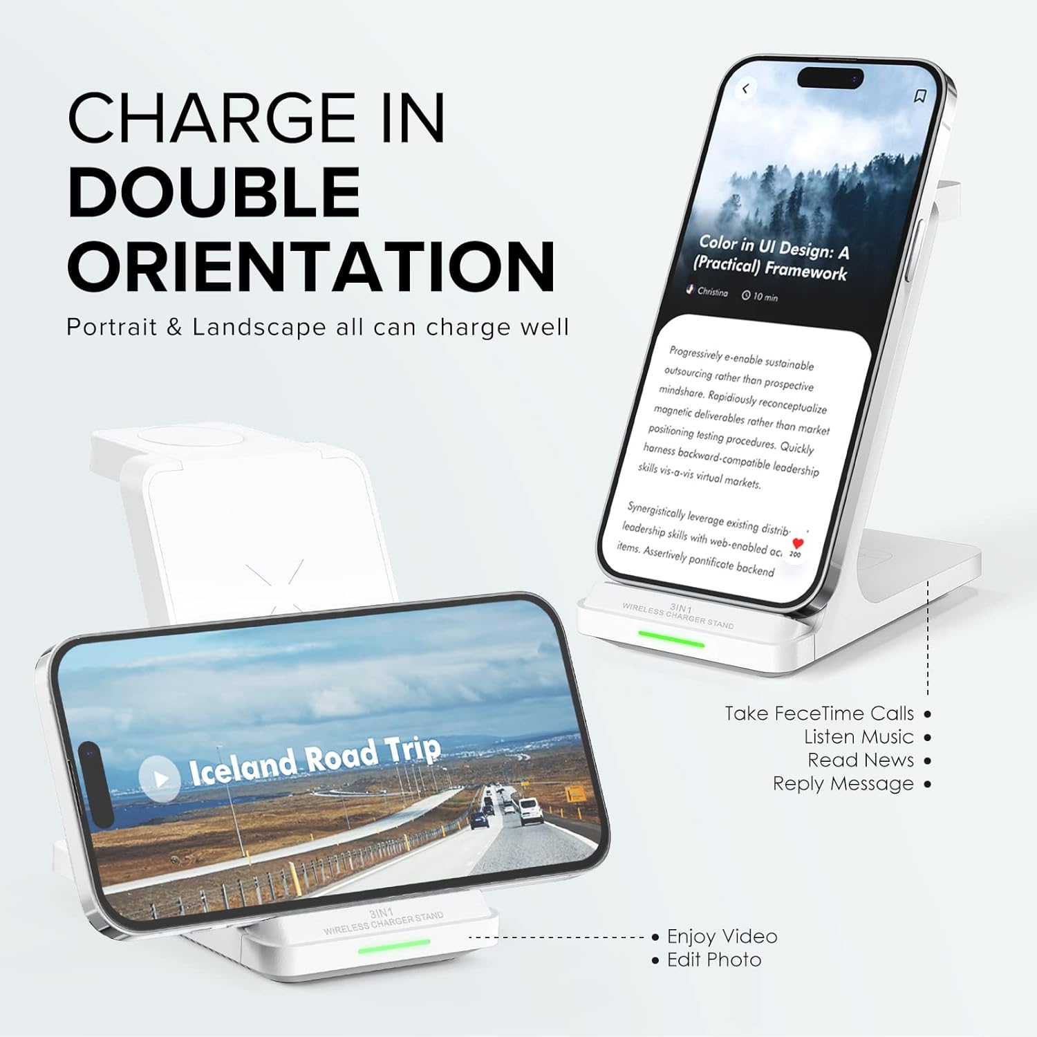 محطة شحن لاسلكية، حامل شاحن لاسلكي سريع 3 في 1 لأجهزة متعددة Apple Watch Ultra Series 9 8 7 6 SE 5 4 3 2، iPhone 16 15 14 13 12 11 Pro Max/Plus/Mini/X/XS/Max/XR/SE، Airpods