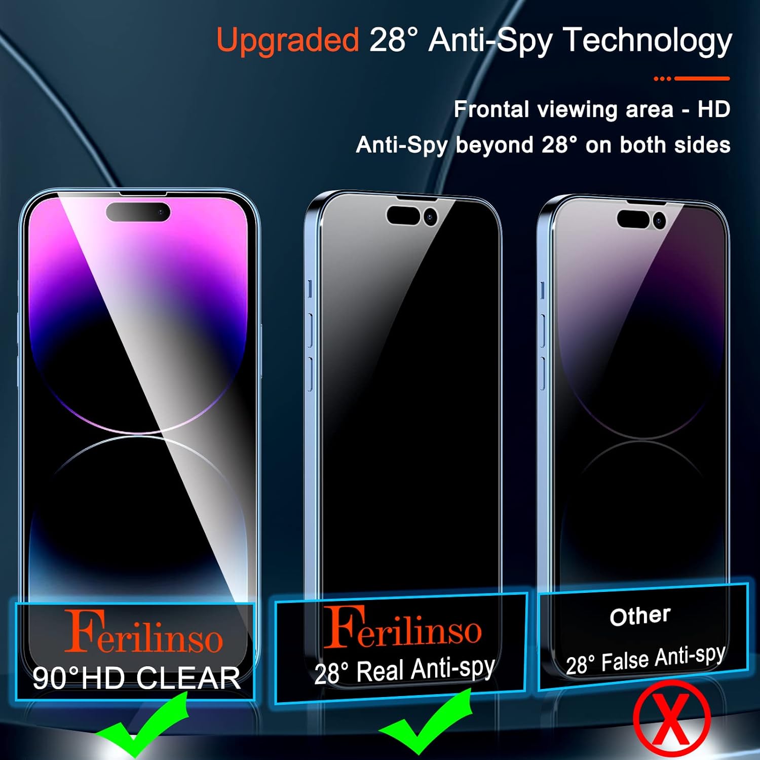 Ferilinso [3 pakiet] do Apple iPhone 14 Pro Max Privacy Screen Protector Akcesoria ze szkła hartowanego 3 szt. 9H Anti Spy Ekran prywatności do iPhone'a 14 Pro Max 3-pakowy ochraniacz obiektywu aparatu