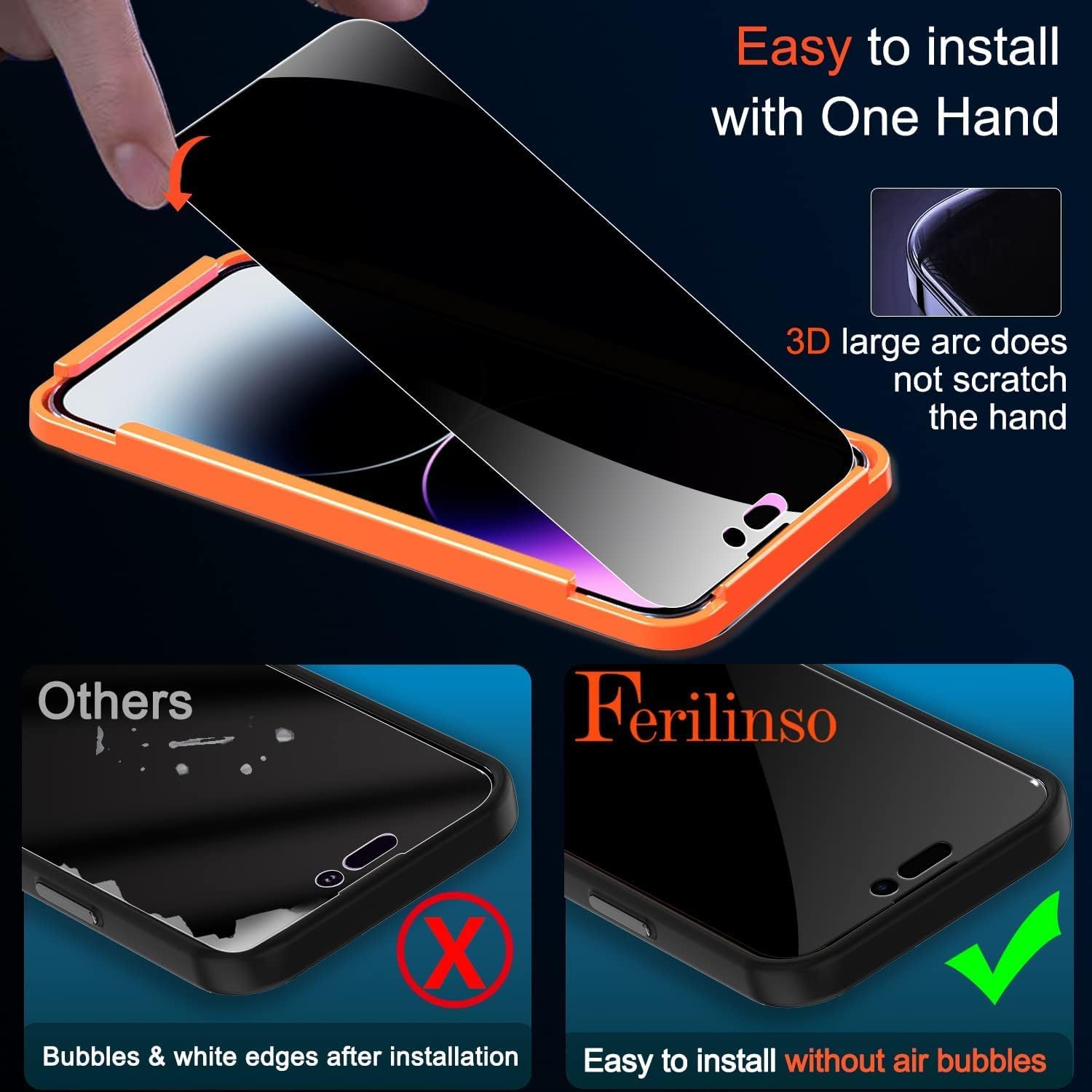 Ferilinso [3 pakiet] do Apple iPhone 14 Pro Max Privacy Screen Protector Akcesoria ze szkła hartowanego 3 szt. 9H Anti Spy Ekran prywatności do iPhone'a 14 Pro Max 3-pakowy ochraniacz obiektywu aparatu