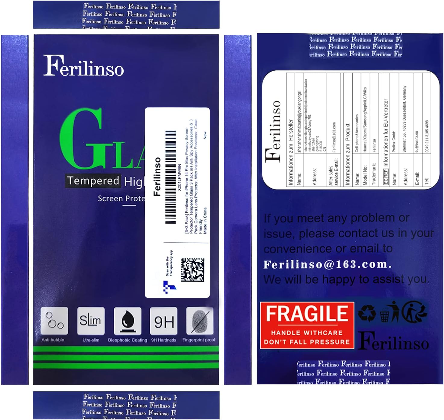 Ferilinso [3 pakiet] do Apple iPhone 14 Pro Max Privacy Screen Protector Akcesoria ze szkła hartowanego 3 szt. 9H Anti Spy Ekran prywatności do iPhone'a 14 Pro Max 3-pakowy ochraniacz obiektywu aparatu