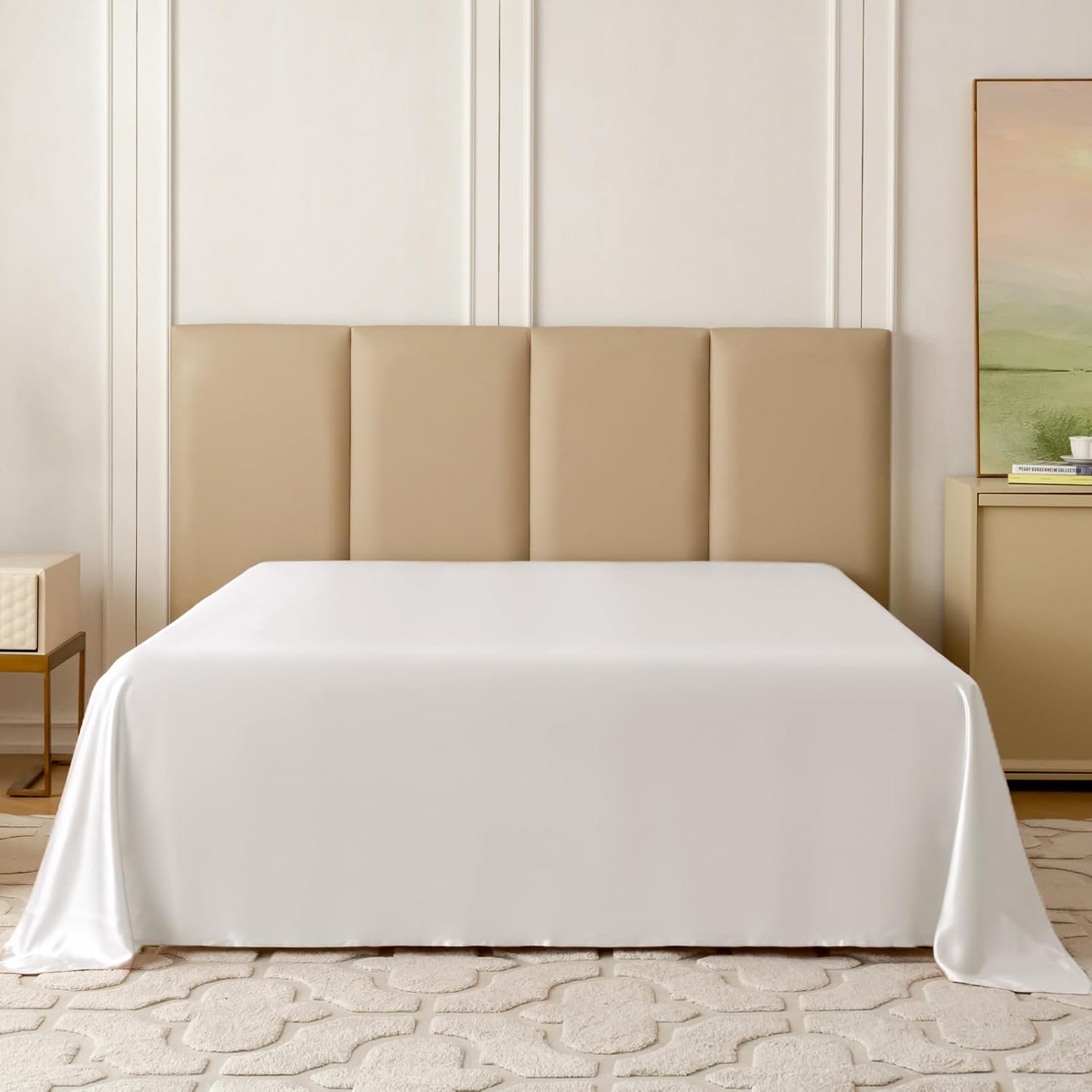 THXSILK 22 Momme 1 Pcs Silk Flat Sheet, 100% Top Grade Pure Mulberry Silk Bed Sheet Luxury Ultra Comfortable Bedding Durable (Full, Cream White)