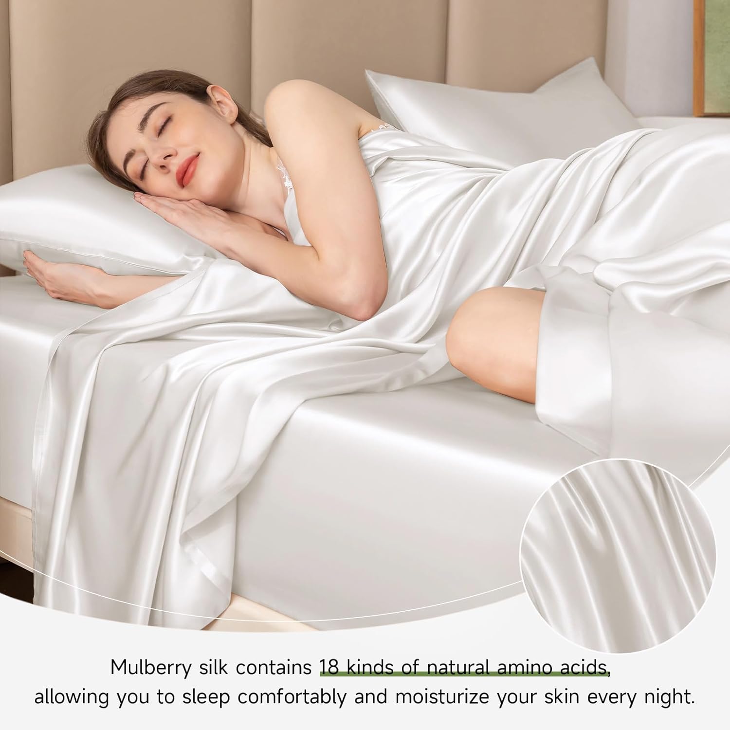 THXSILK 22 Momme 1 Pcs Silk Flat Sheet, 100% Top Grade Pure Mulberry Silk Bed Sheet Luxury Ultra Comfortable Bedding Durable (Full, Cream White) · v12