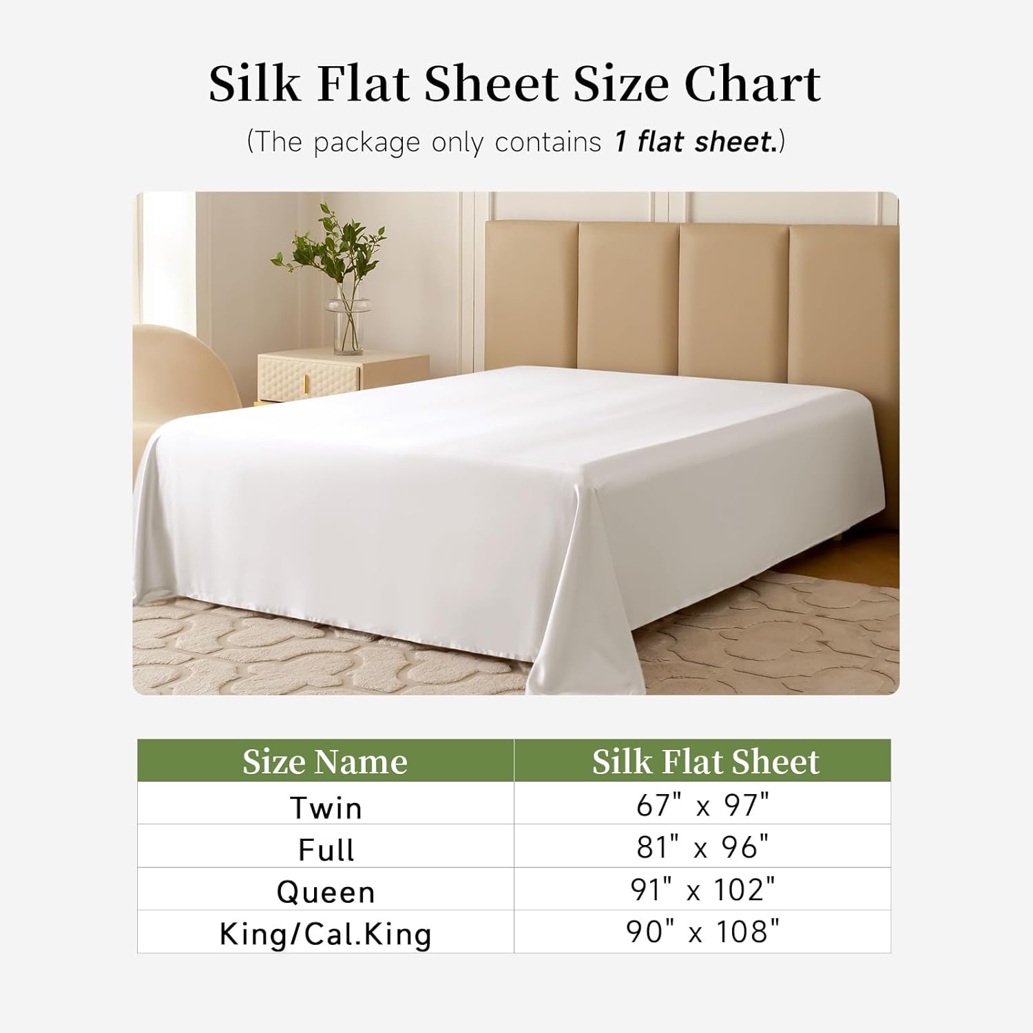 THXSILK 22 Momme 1 Pcs Silk Flat Sheet, 100% Top Grade Pure Mulberry Silk Bed Sheet Luxury Ultra Comfortable Bedding Durable (Full, Cream White) · v12