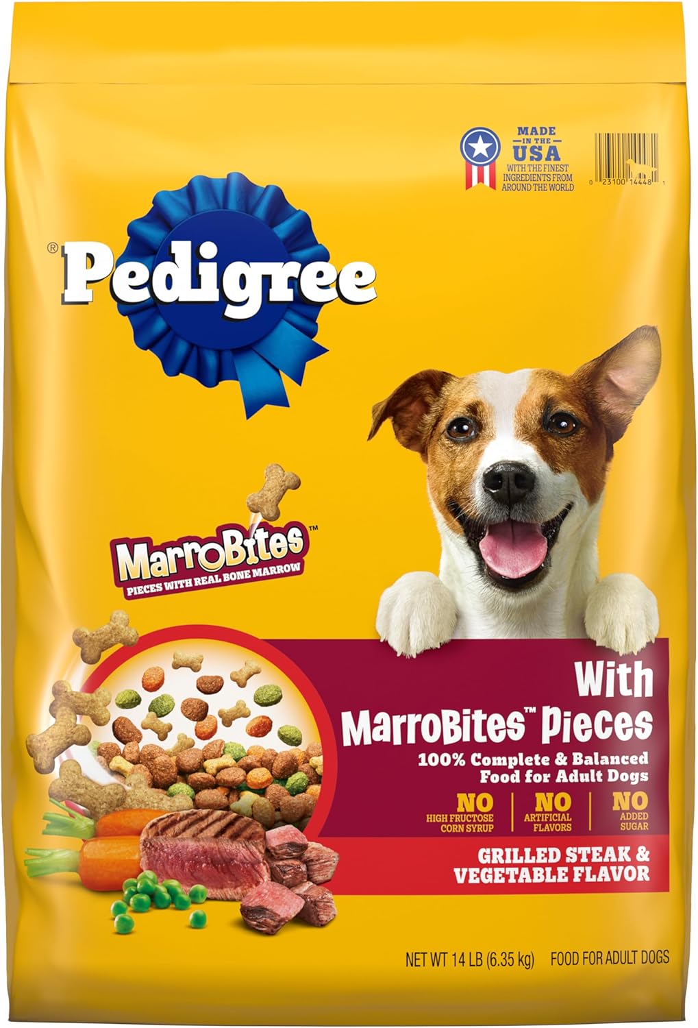 Nourriture sèche pour chiens Pedigree with MarroBites Pieces pour adultes, saveur de steak grillé et de légumes, sac de 14 livres