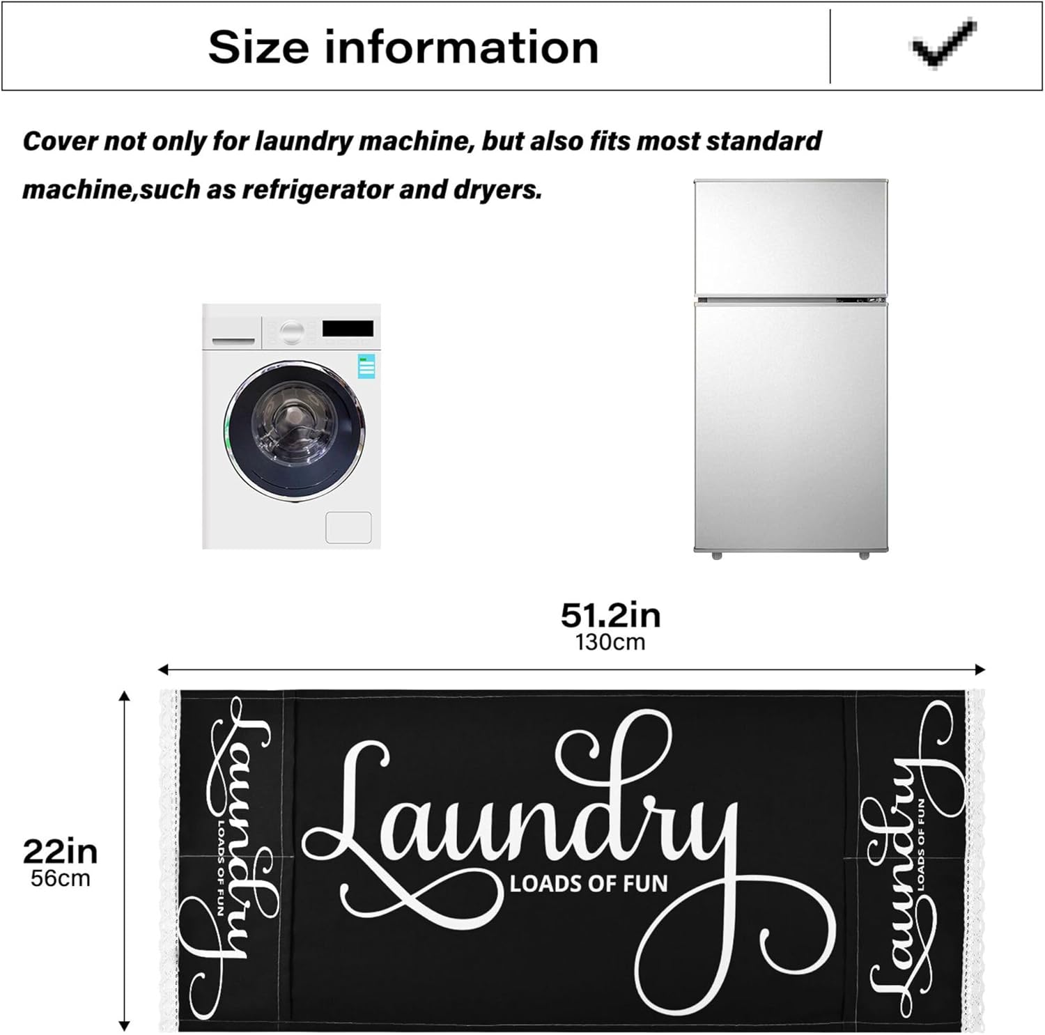 Laundry Loads Of Fun Machine Cover Dryer Top Covers Anti-Slip Fridge Dust Cover, Roller Washing Machine Top Cover Load · v10
