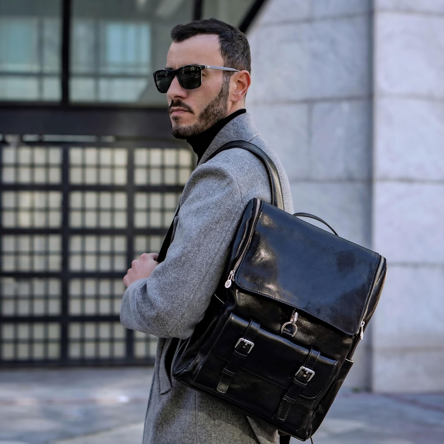 Time Resistance Lederrucksack, bis zu 15 Zoll, Laptop-Reisetasche, Schwarz