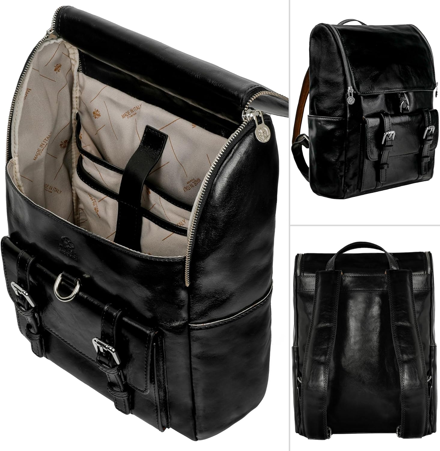 Time Resistance Lederrucksack, bis zu 15 Zoll, Laptop-Reisetasche, Schwarz