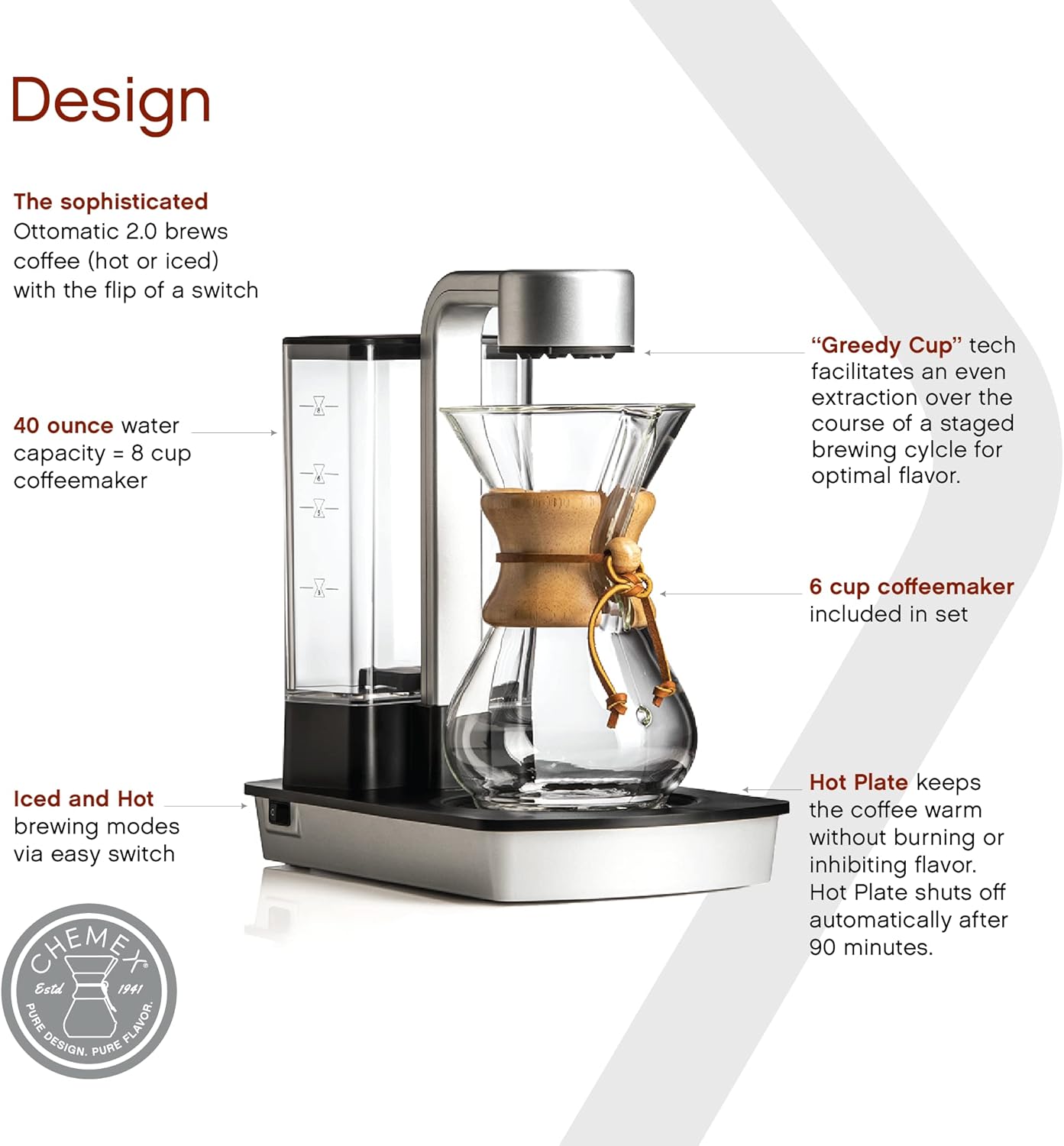 ชุดเครื่องชงกาแฟ Chemex Ottomatic ความจุ 40 ออนซ์ พร้อมเครื่องชงกาแฟ 6 ถ้วย
