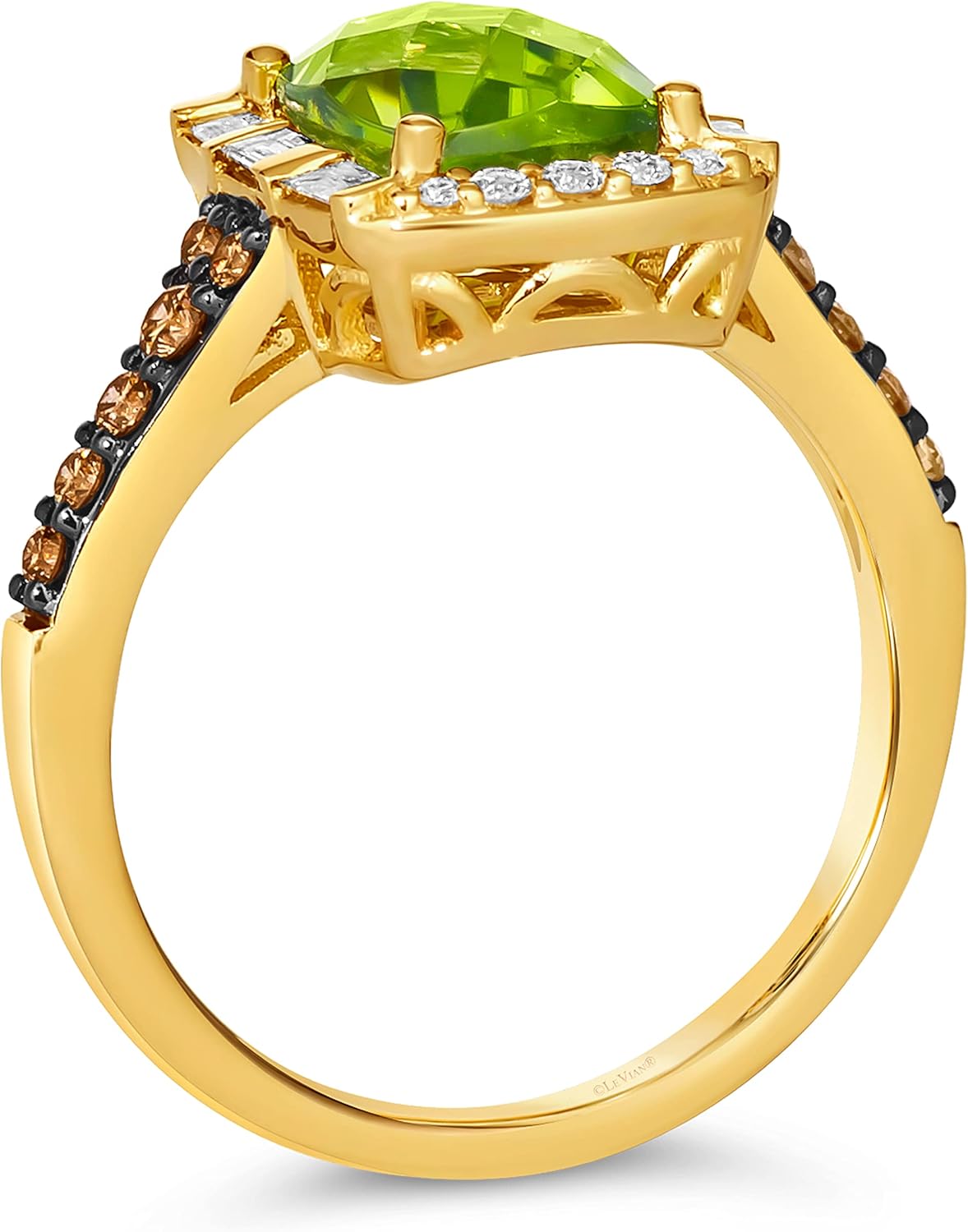 Anello da donna con diamante da 1/2 carato e peridoto verde con taglio a cuscino da 2 carati in oro giallo 14 carati (marrone/G-H, SI1-SI2/VS2-SI1, cttw) Anello Promise Anniversary misura da 5 a 10 di LeVian