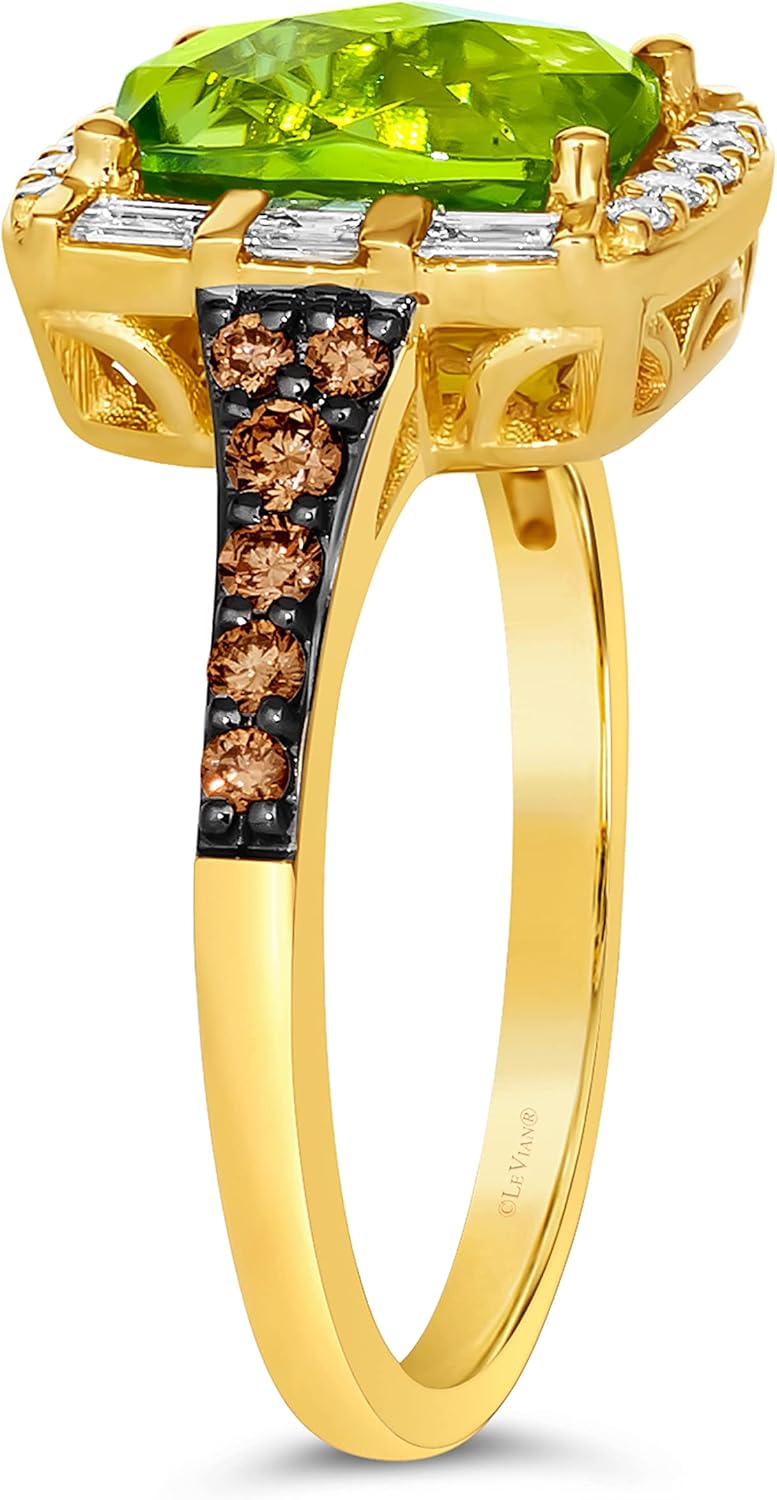 Anello da donna con diamante da 1/2 carato e peridoto verde con taglio a cuscino da 2 carati in oro giallo 14 carati (marrone/G-H, SI1-SI2/VS2-SI1, cttw) Anello Promise Anniversary misura da 5 a 10 di LeVian