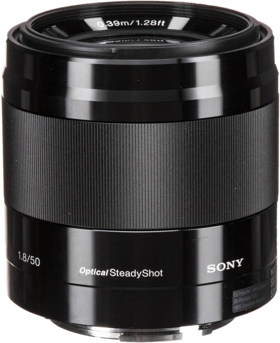 Obiettivo Sony E 50mm f/1.8 OSS per Sony E, nero, pacchetto con kit filtro da 49 mm e kit di pulizia