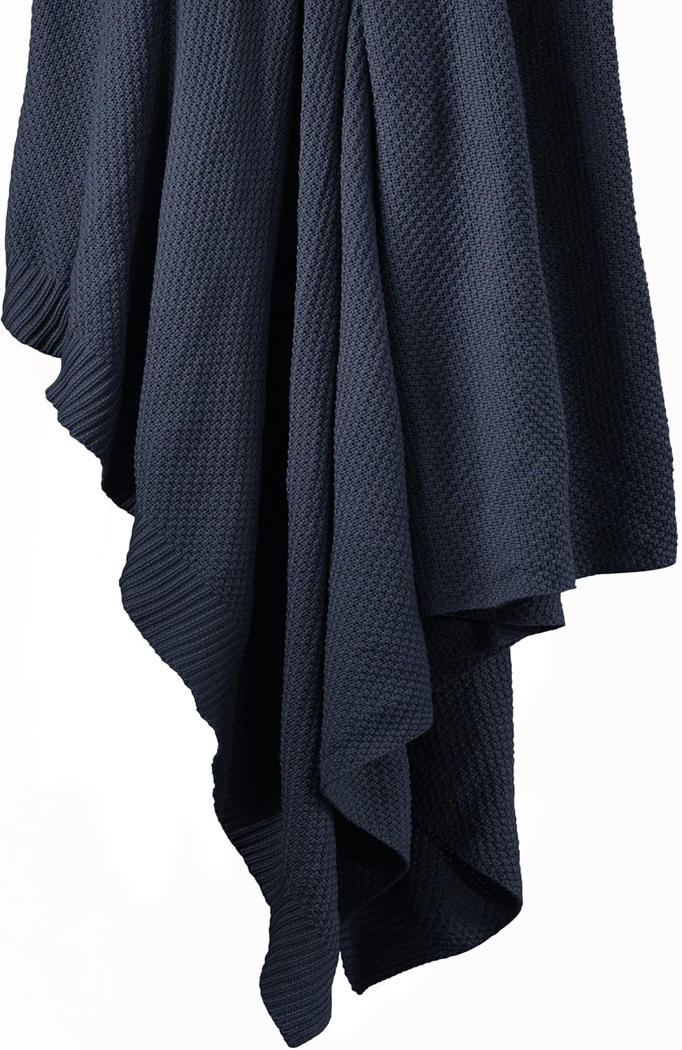 HiEnd Accents Cotton Cable Knit Blanket, Super King Size, Navy Solid Color, Modern Farmhouse Style, Soft Cozy Warm Luxury Throw · v2