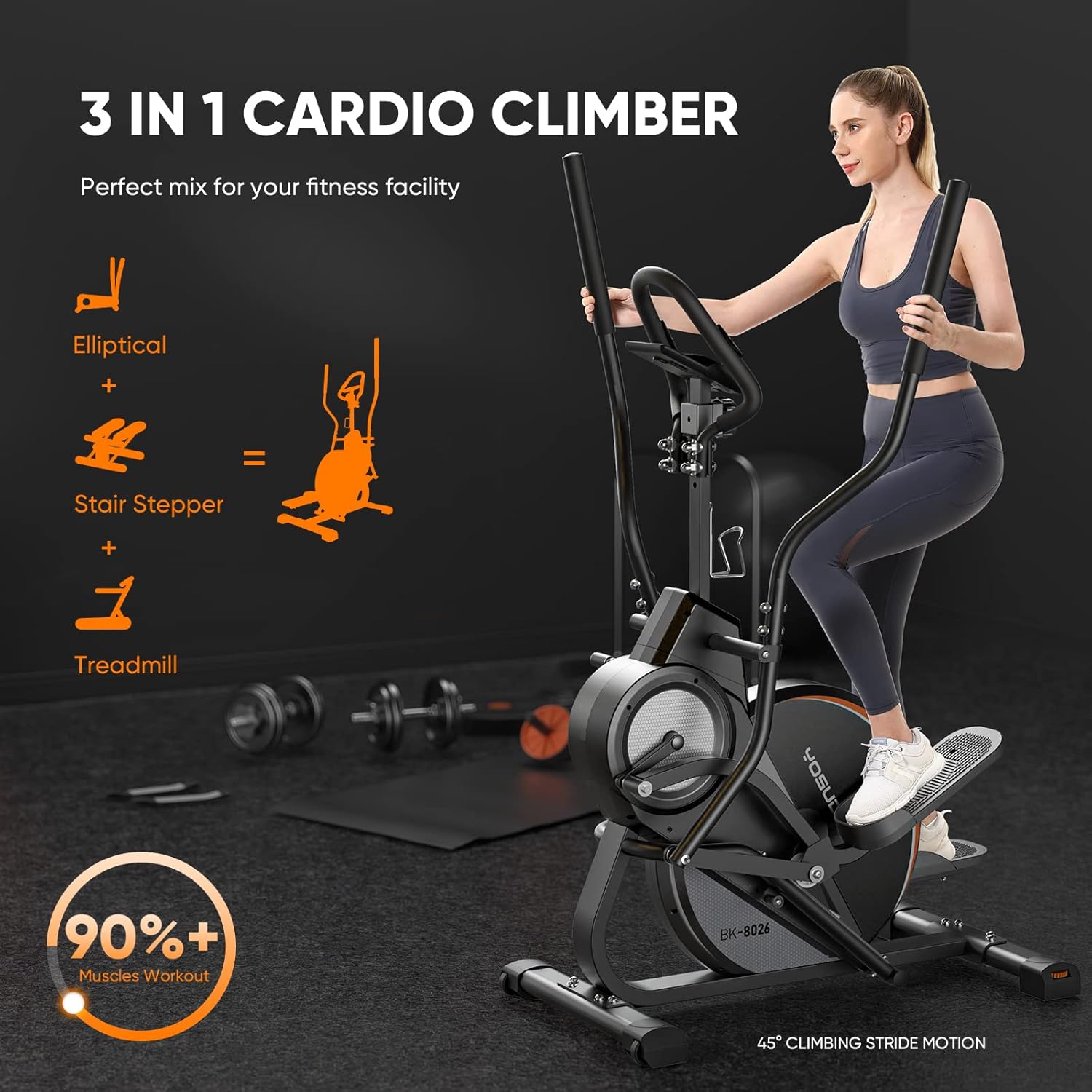 YOSUDA Pro Cardio Climber Stepping Elliptical Machine, 3-in-1 Elliptical Machine Stair Stepper Trainer, Total Body Fitness Cross Trainer with Quiet Magnetic Driving System, 16 Resistance · v3