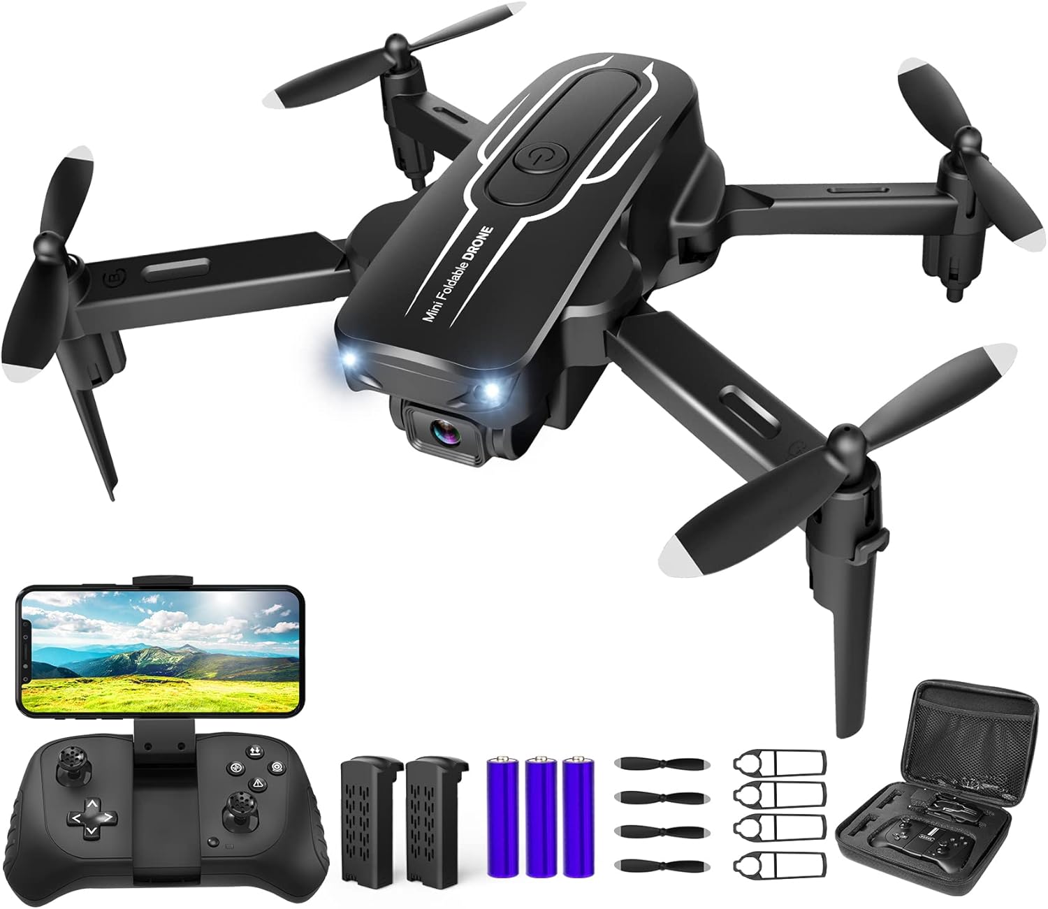 Mini Drone with Camera for Adults Youth - 1080P HD FPV Camera Drones with 90° Adjustable Lens, Gestures Selfie, One Key Start, 360° Flips, Toys Gifts RC Quadcopter for Boys Girls with 2 Batteries · v4