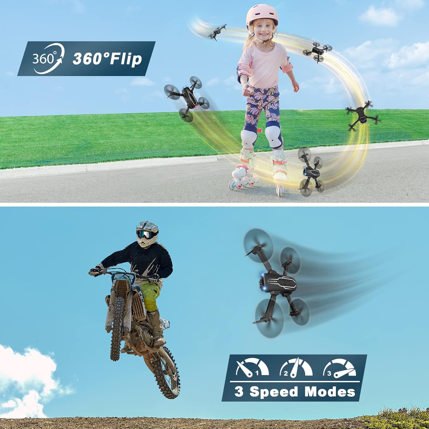 Mini Drone with Camera for Adults Youth - 1080P HD FPV Camera Drones with 90° Adjustable Lens, Gestures Selfie, One Key Start, 360° Flips, Toys Gifts RC Quadcopter for Boys Girls with 2 Batteries · v4