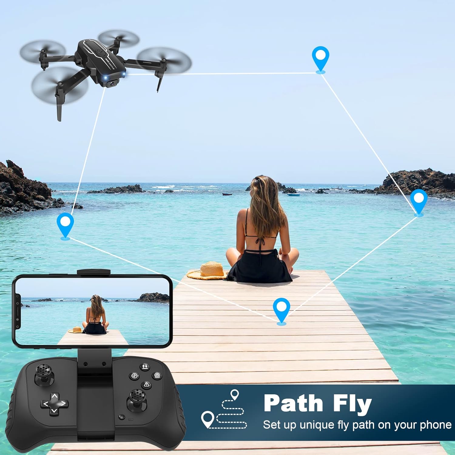 Mini Drone with Camera for Adults Youth - 1080P HD FPV Camera Drones with 90° Adjustable Lens, Gestures Selfie, One Key Start, 360° Flips, Toys Gifts RC Quadcopter for Boys Girls with 2 Batteries · v4
