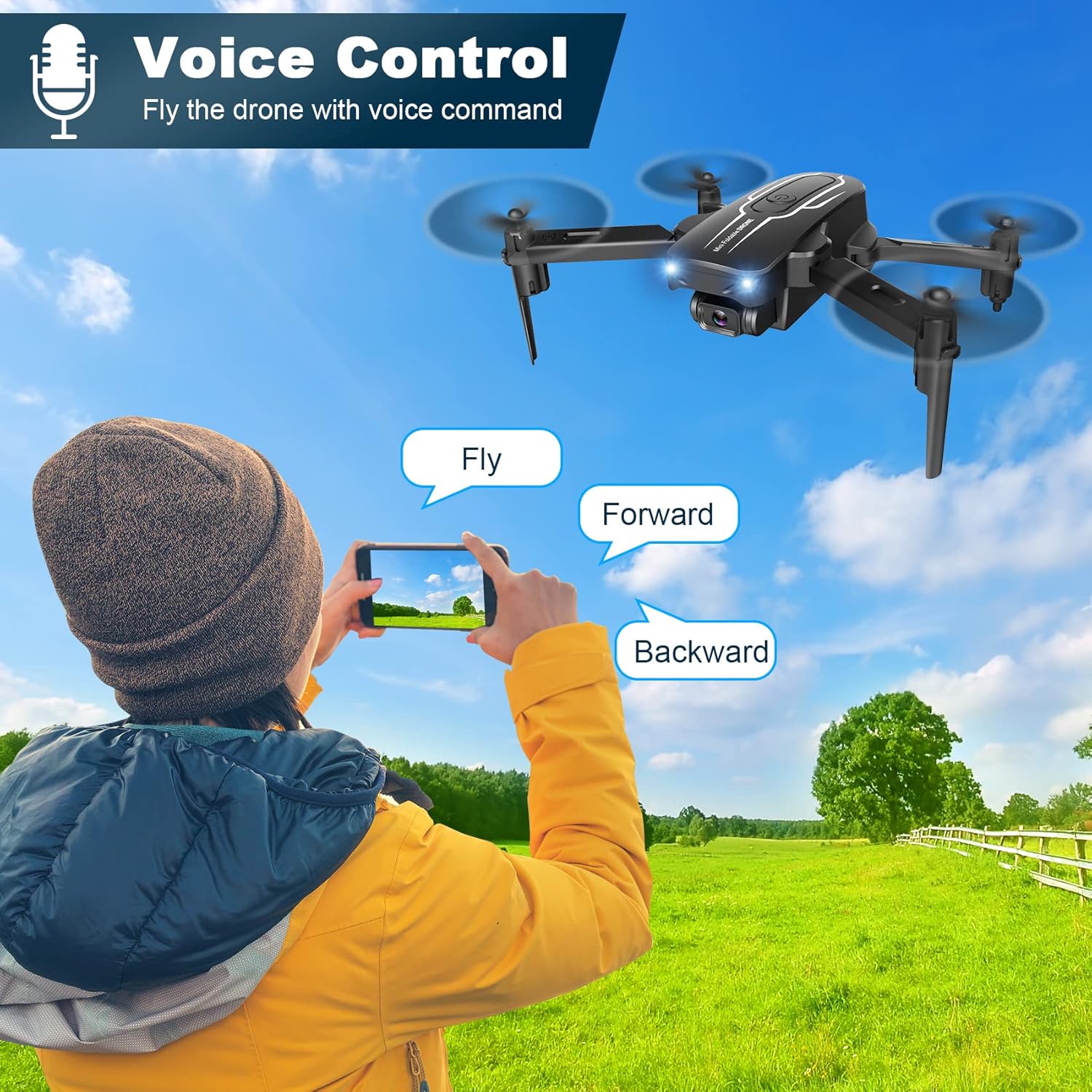 Mini Drone with Camera for Adults Youth - 1080P HD FPV Camera Drones with 90° Adjustable Lens, Gestures Selfie, One Key Start, 360° Flips, Toys Gifts RC Quadcopter for Boys Girls with 2 Batteries · v4