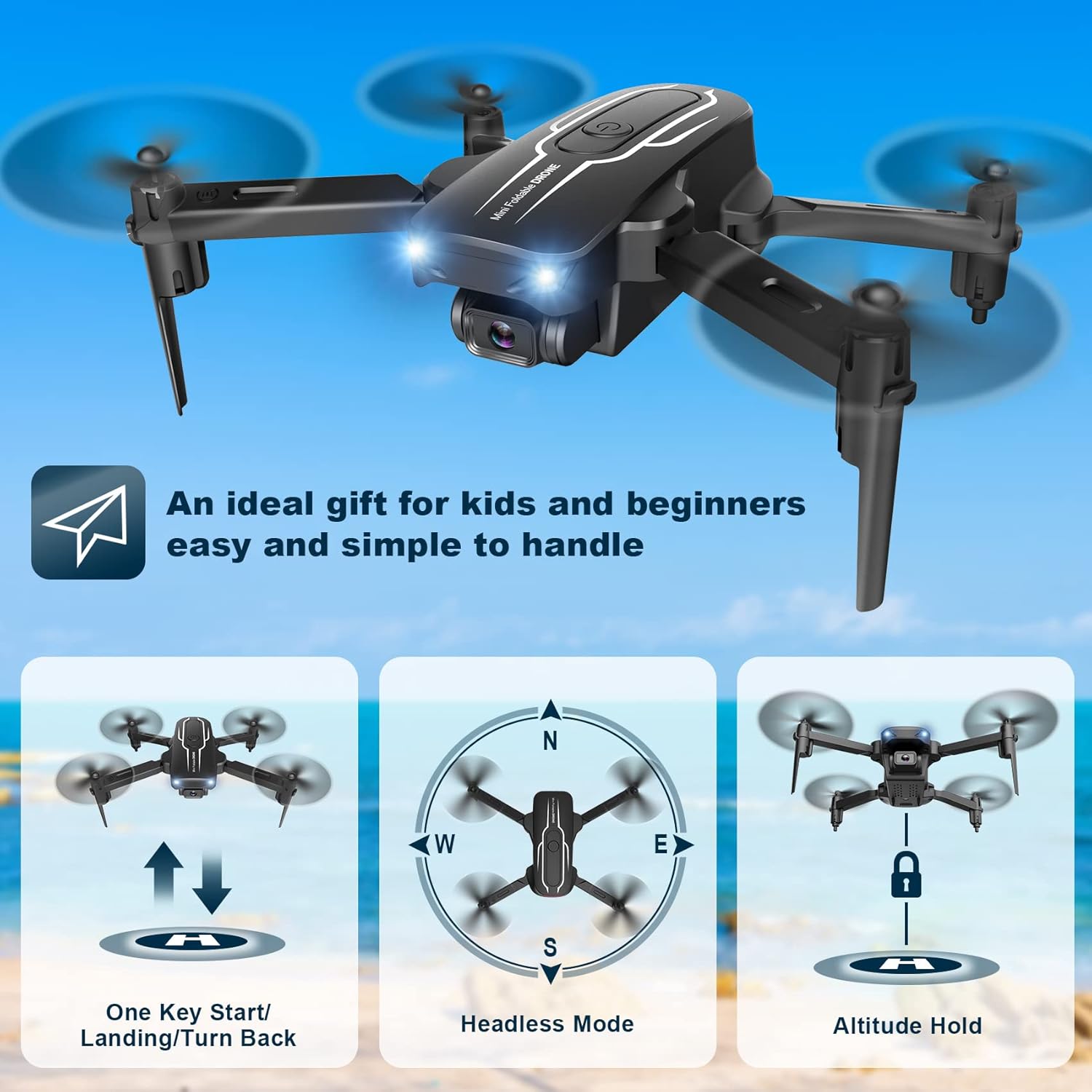 Mini Drone with Camera for Adults Youth - 1080P HD FPV Camera Drones with 90° Adjustable Lens, Gestures Selfie, One Key Start, 360° Flips, Toys Gifts RC Quadcopter for Boys Girls with 2 Batteries · v4