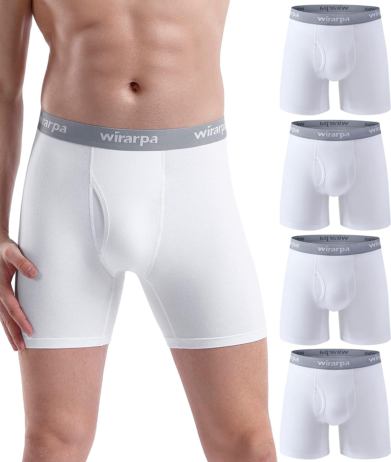 wirarpa, boxer da uomo, in cotone elasticizzato, intimo, con apertura a mosca aperta, senza etichetta, gamba normale, confezione da 4