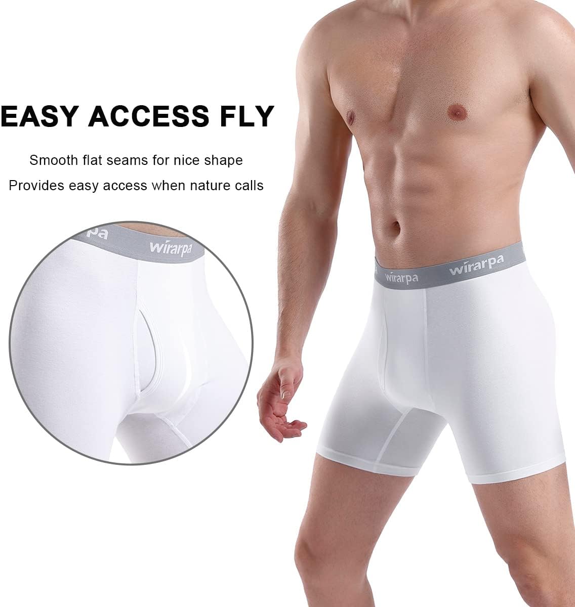 wirarpa Celana Dalam Boxer Pria Katun Elastis Celana Dalam Tanpa Label dengan Ritsleting Terbuka Kaki Biasa 4 Paket