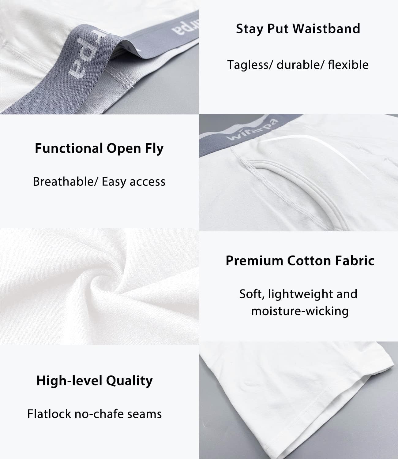 wirarpa Celana Dalam Boxer Pria Katun Elastis Celana Dalam Tanpa Label dengan Ritsleting Terbuka Kaki Biasa 4 Paket