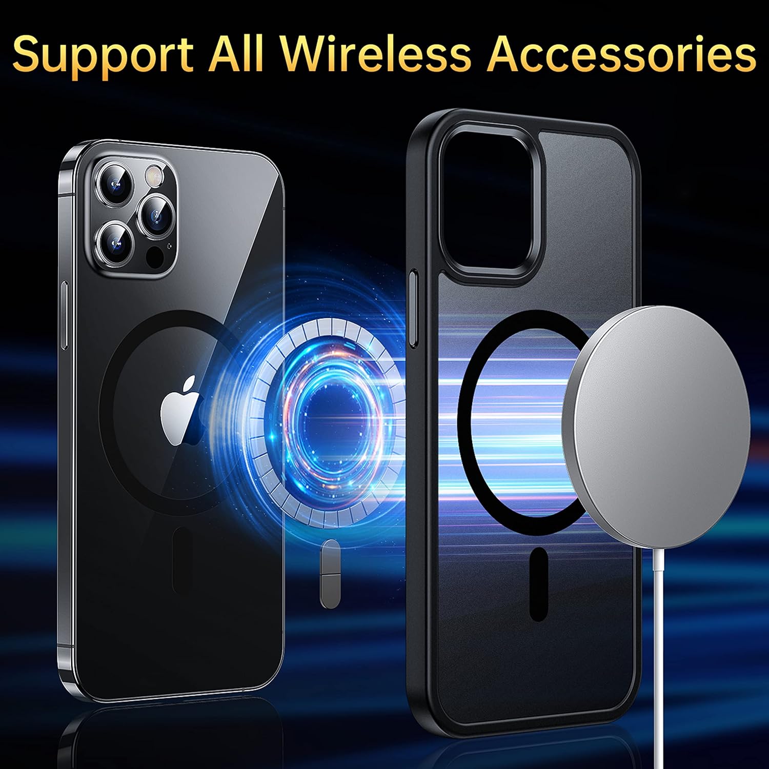 Magnetic for iPhone 12 Case/iPhone 12 Pro Case, [Military Grade Drop Tested] [Compatible with MagSafe] Shockproof Translucent Hard Back Soft Slim Protective Case for iPhone 12/12 Pro, Black · v6