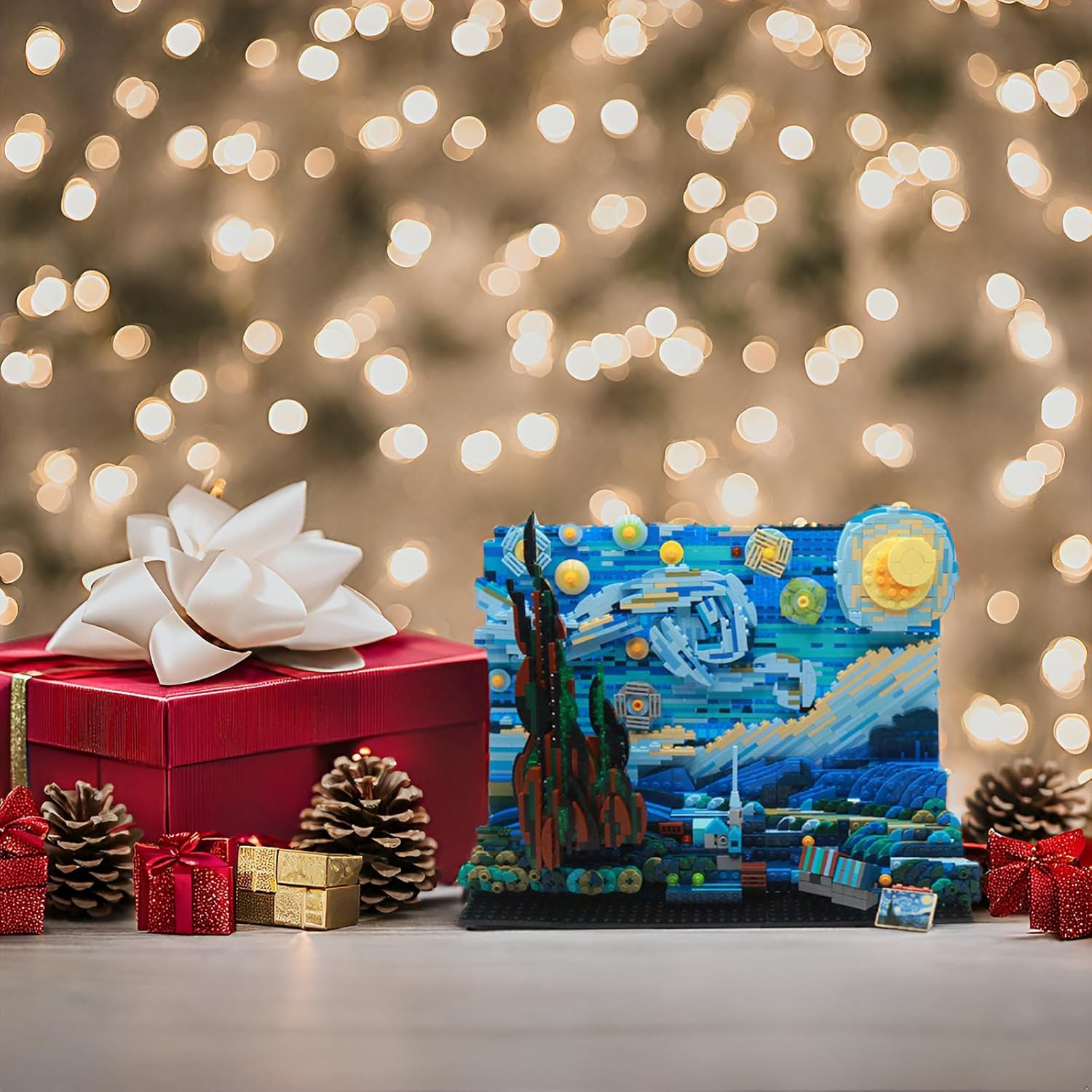 The Starry Night Toy Building Sets,DIY Building Blocks Van Gogh Starry Sky World Painting,Small Particles Childrens Educational Assemble 3D Model,Stacking Blocks for Children and Adults (Blue) · v5