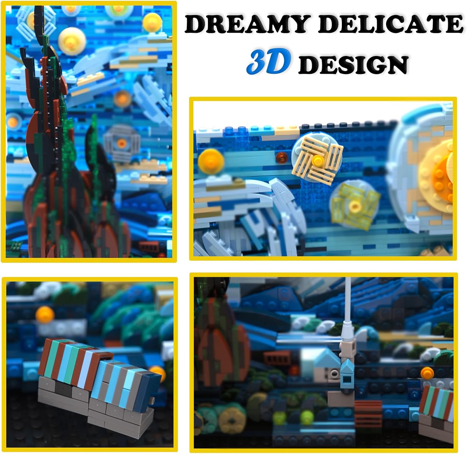 The Starry Night Toy Building Sets,DIY Building Blocks Van Gogh Starry Sky World Painting,Small Particles Childrens Educational Assemble 3D Model,Stacking Blocks for Children and Adults (Blue) · v5