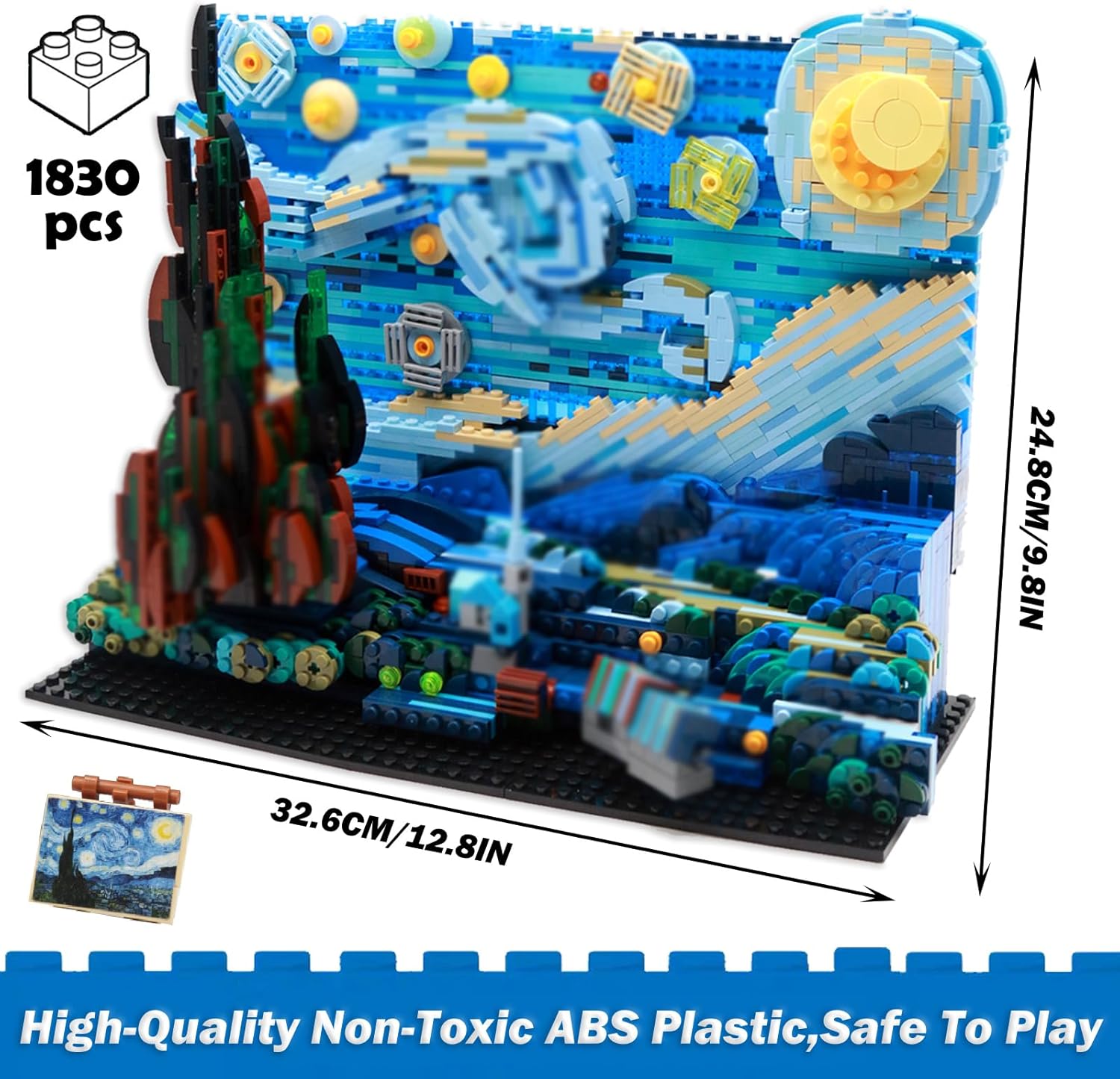 The Starry Night Toy Building Sets,DIY Building Blocks Van Gogh Starry Sky World Painting,Small Particles Childrens Educational Assemble 3D Model,Stacking Blocks for Children and Adults (Blue) · v5